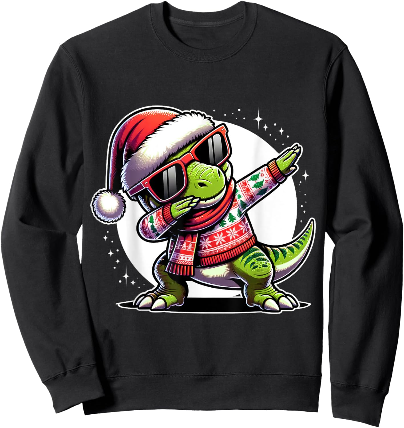 Christmas Dinosaur Boys Dabbing T Rex Santa Xmas Funny Sweatshirt - Sweatshirt | Black