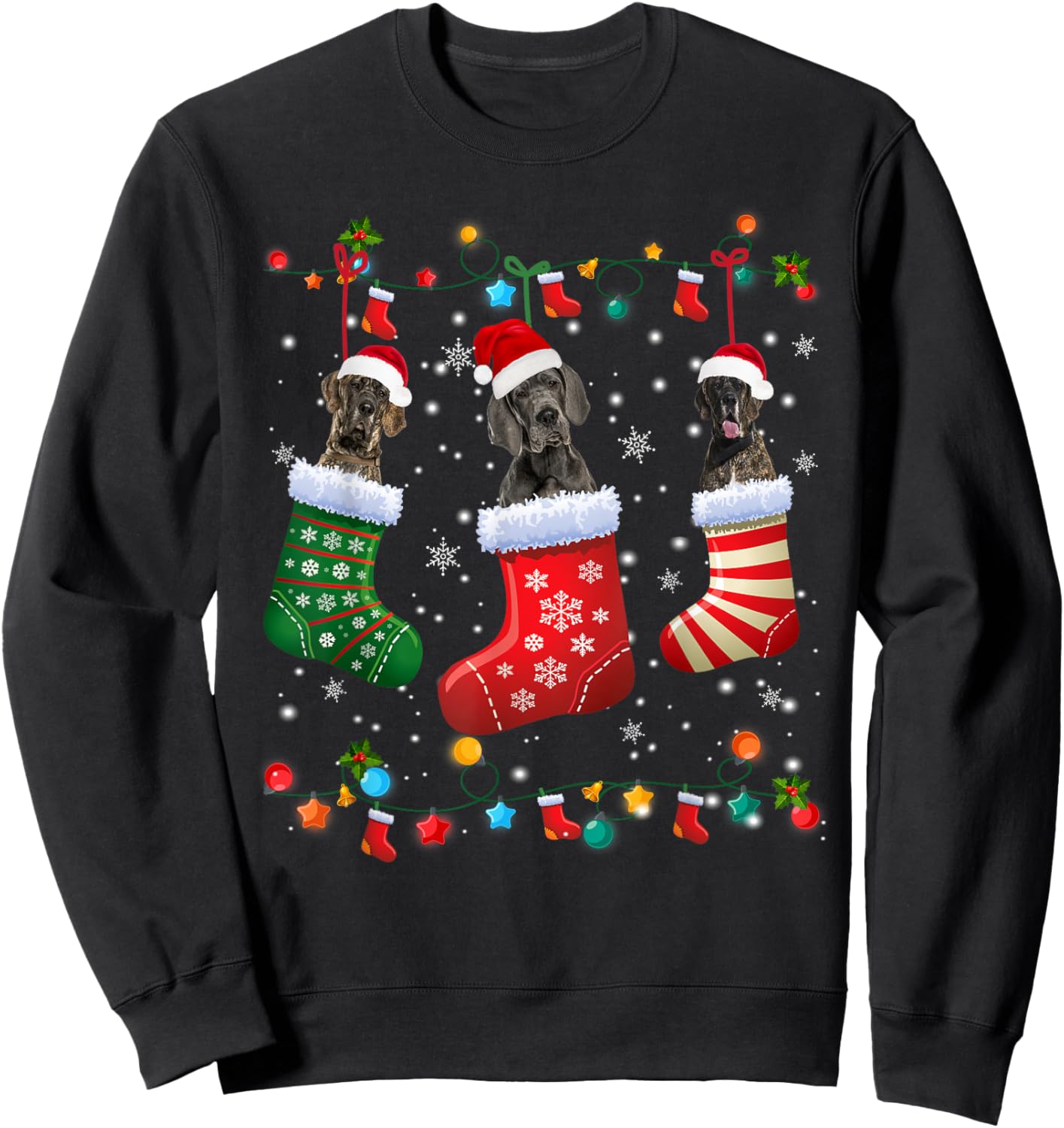 Great Dane Christmas Socks Funny Xmas Pajama Dog Lover Sweatshirt - Sweatshirt | Black