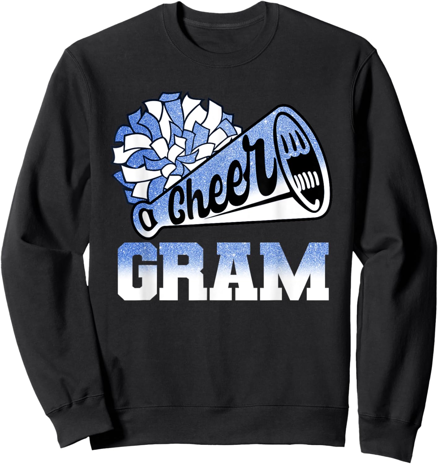 Cheer Gram Biggest Fan Cheerleader Blue White Pom Pom Sweatshirt - Sweatshirt | Black