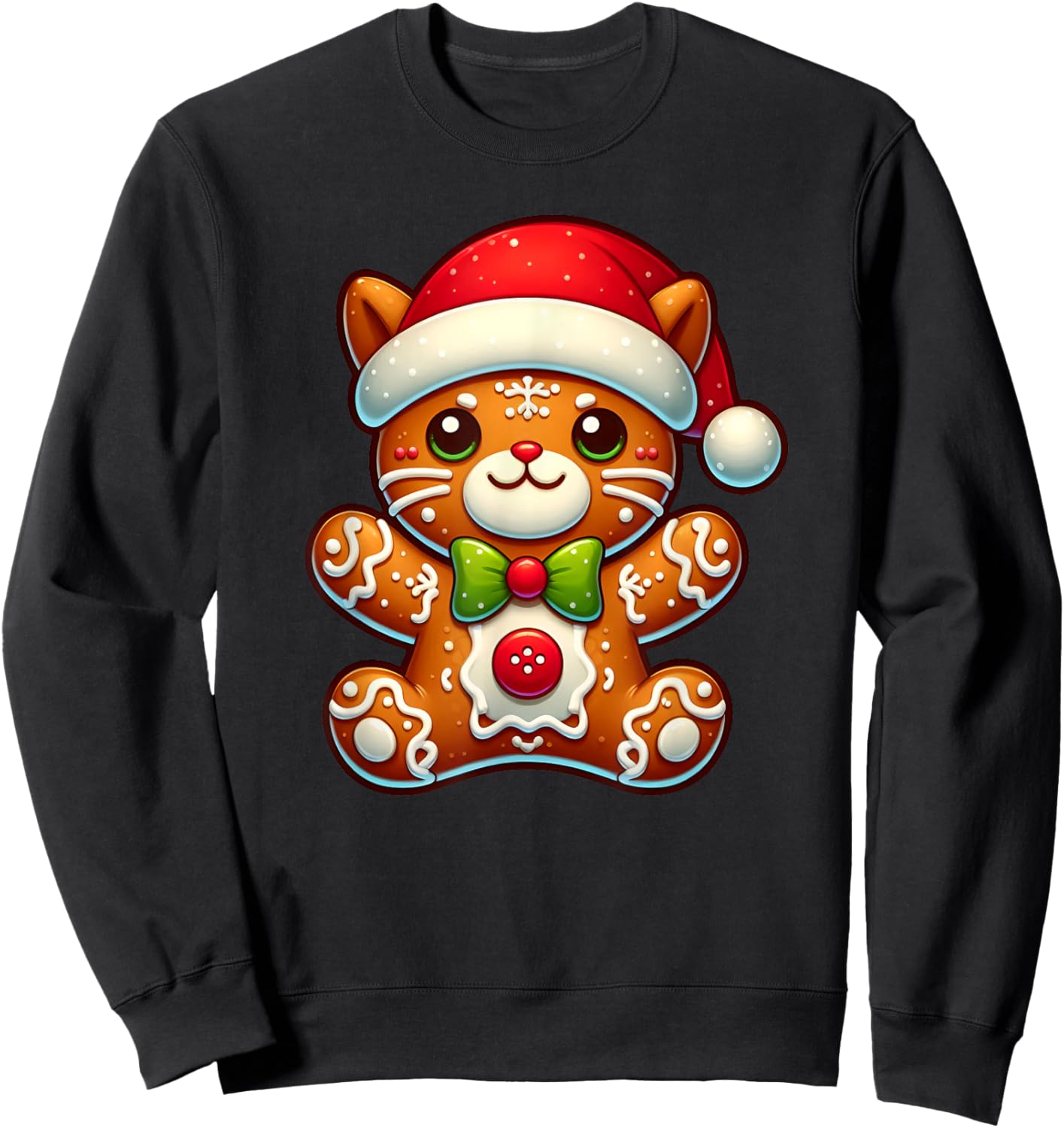Funny Gingerbread Man Cat Christmas Kids Sweatshirt - Sweatshirt | Black