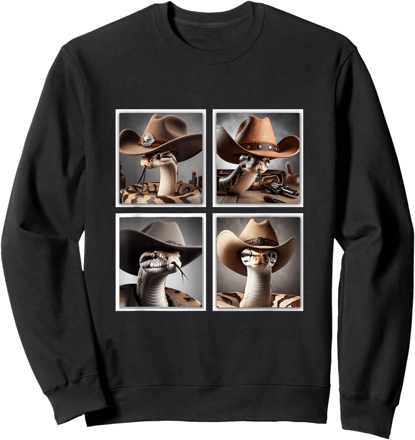 Snake In Cowboy Hat Funny Animal Photobooth Snake Owner Sweatshirt - Sweatshirt | Black
