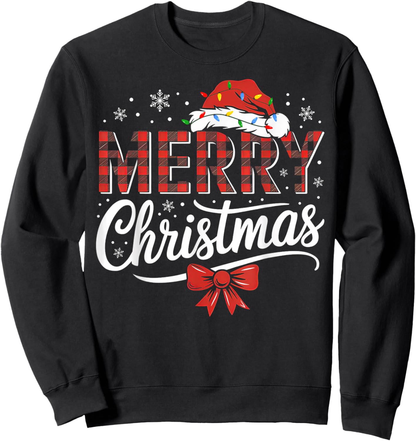 Merry Christmas Lights Funny Santa Hat Xmas Men Women Family Sweatshirt - Sweatshirt | Black