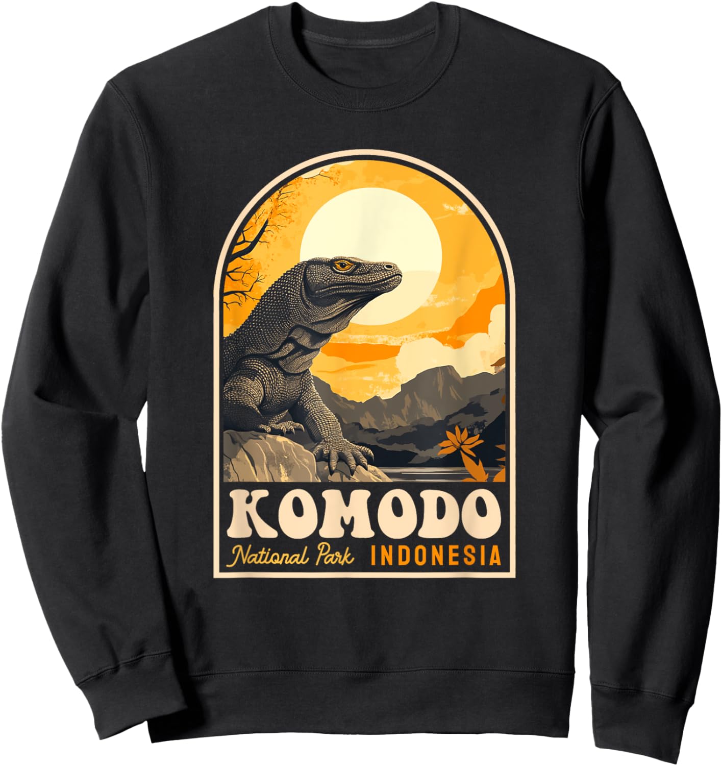 Komodo National Park Indonesia Retro Komodo Dragon Reptile Sweatshirt - Sweatshirt | Black