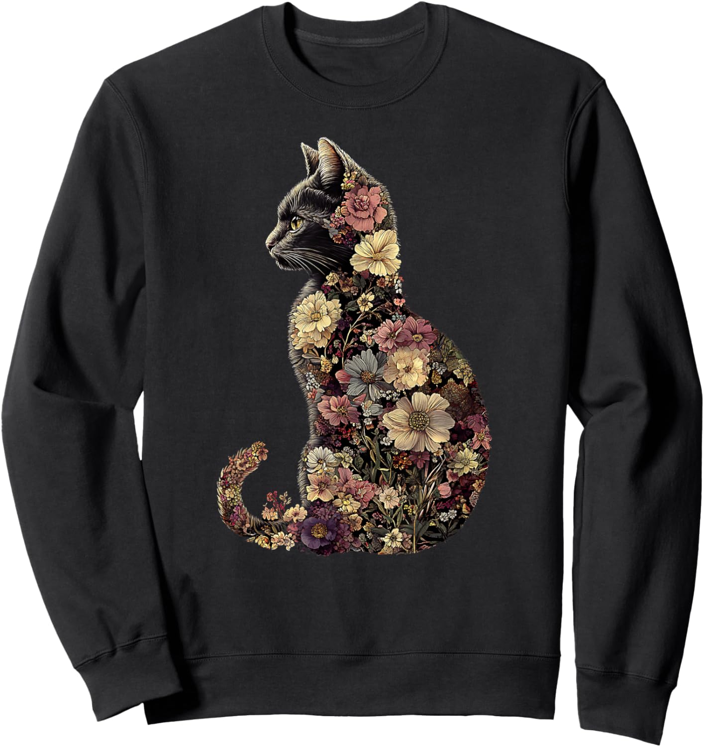 Floral Cat Men Women Girls Kids Sweatshirt - Sweatshirt | Black