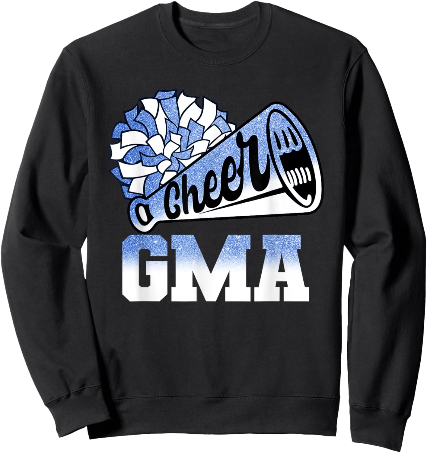 Cheer Gma Biggest Fan Cheerleader Blue White Pom Pom Sweatshirt - Sweatshirt | Black