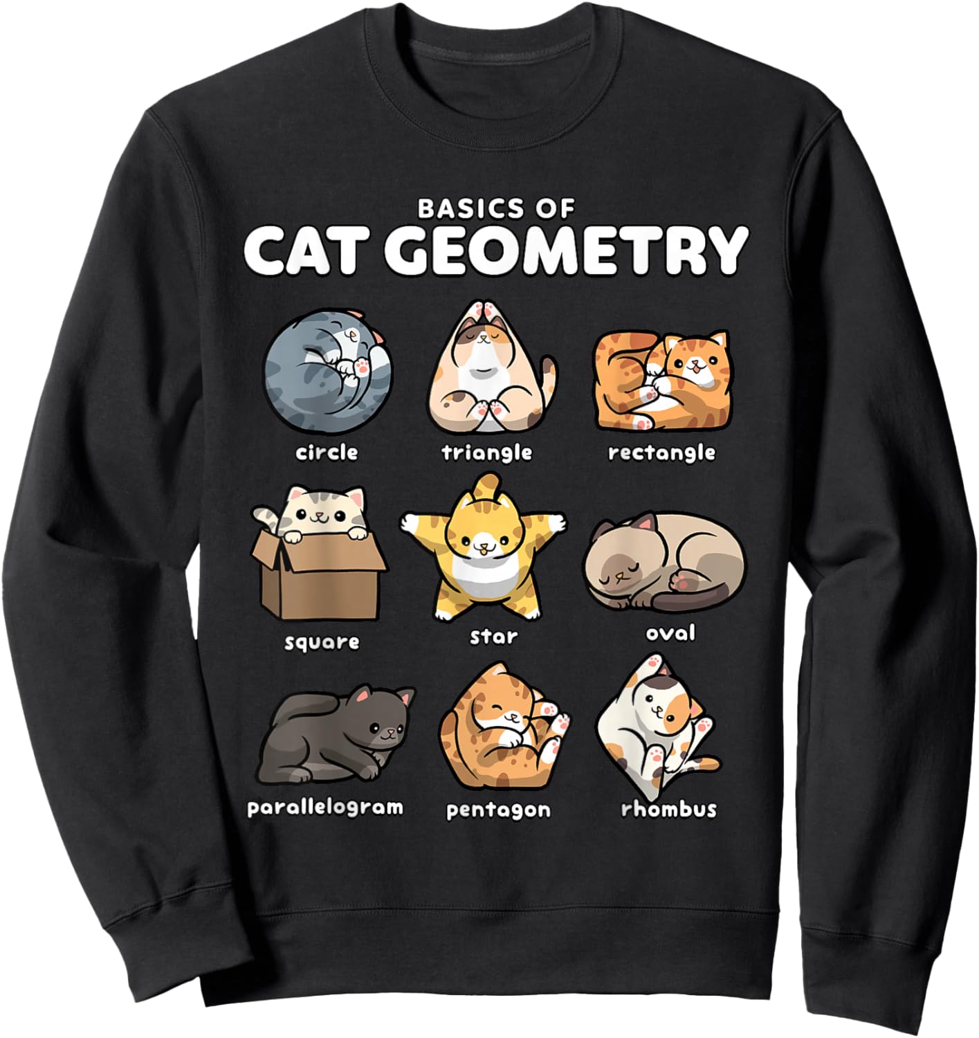 Basics of Cat Geometry Funny Cat Shapes Design Sweatshirt - Sweatshirt | Black