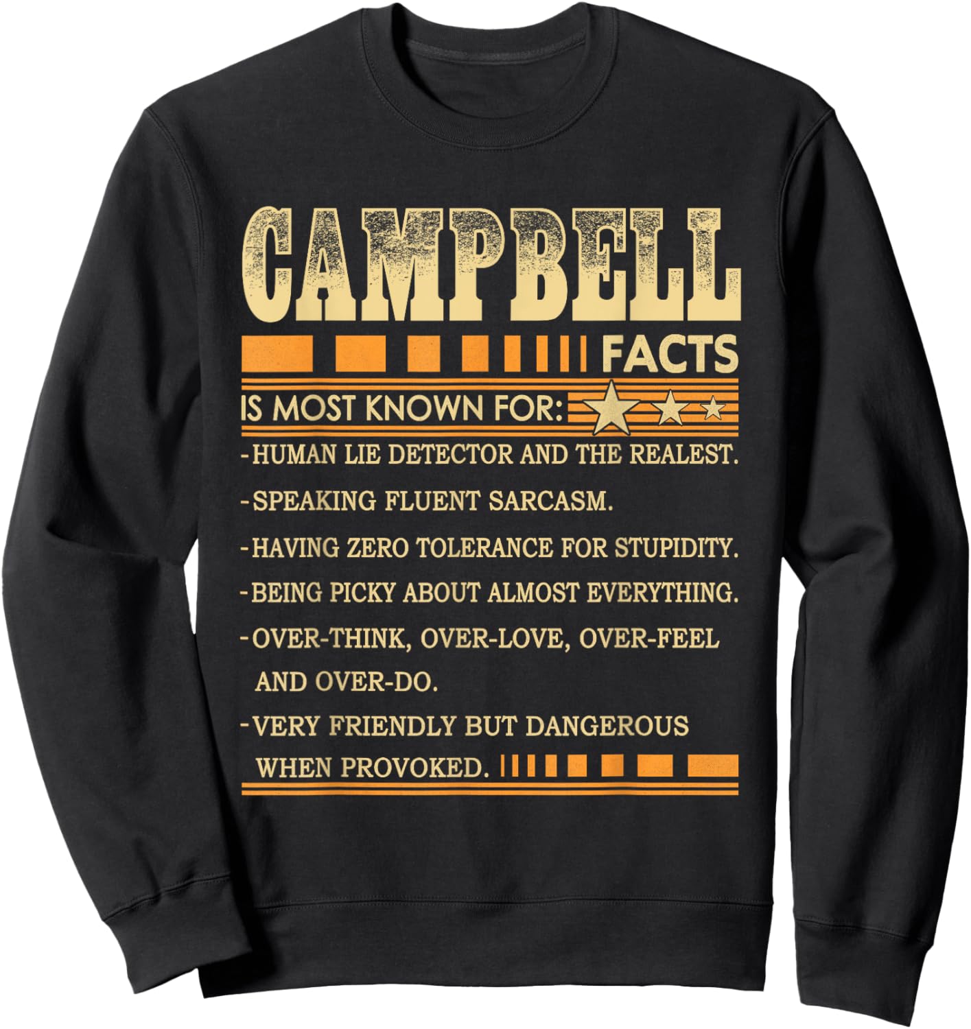 Campbell Name FACTS Shirt Funny Campbell Last Name Sweatshirt - Sweatshirt | Black