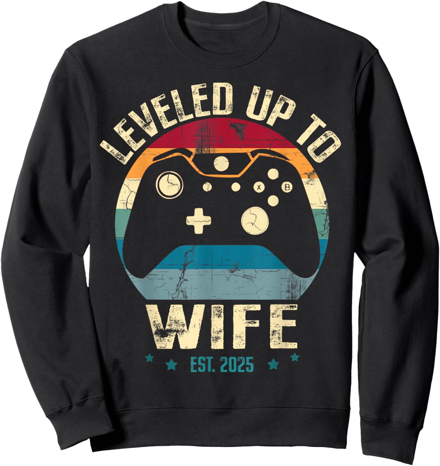 Leveled Up To Wife Est.2025 Newly Married Couple Sweatshirt - Sweatshirt | Black
