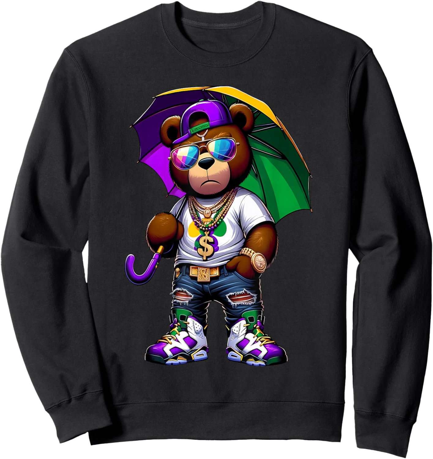 Mardi Gras for Boys Hip Hop Teddy Bear New Orleans Sweatshirt - Sweatshirt | Black