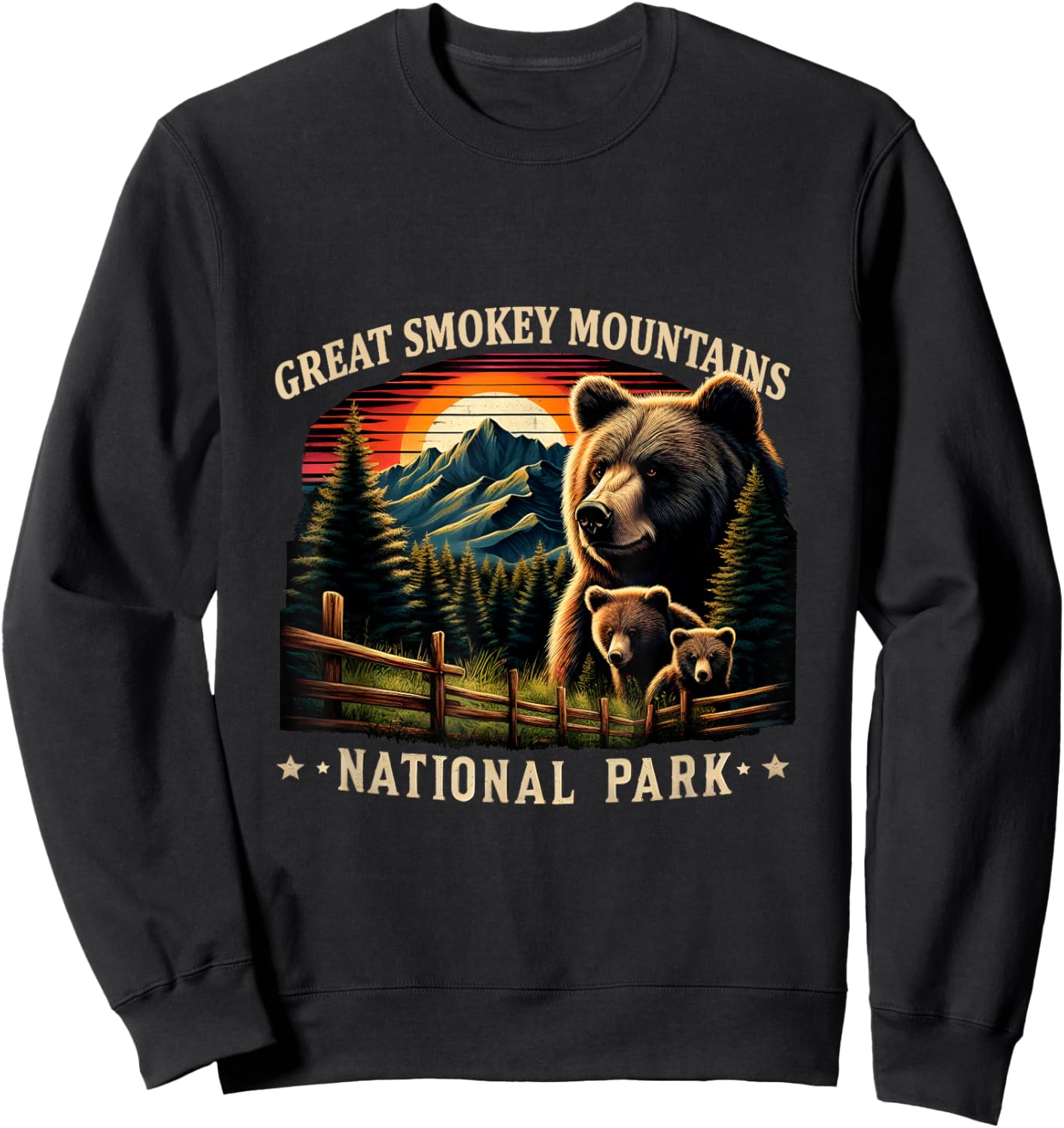 Black Bear Mother Great Smokey Mountains National Park Sweatshirt - Sweatshirt | Black