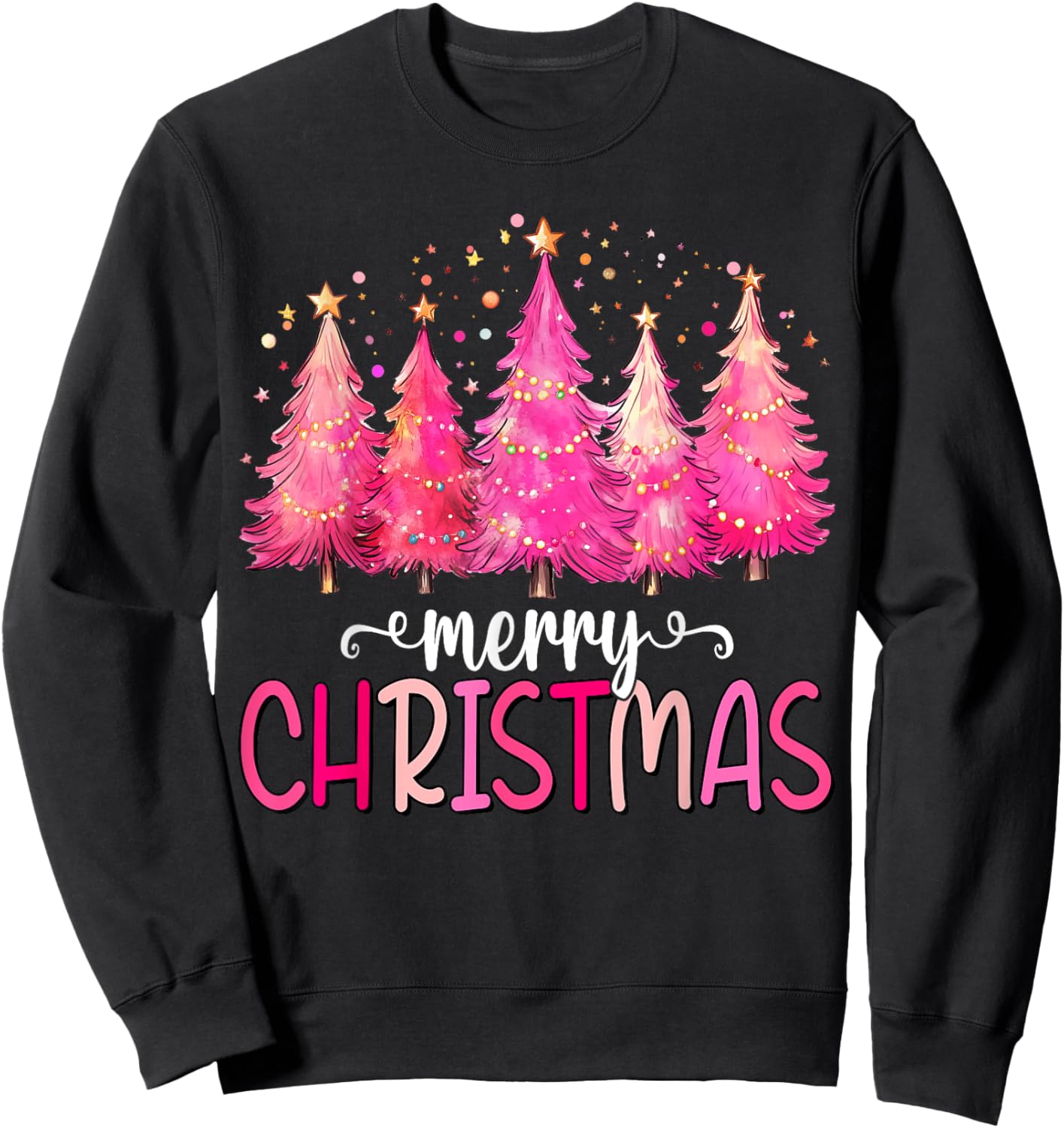 Merry and Bright Pink Christmas Tree Pink Christmas Tree Sweatshirt - Sweatshirt | Black