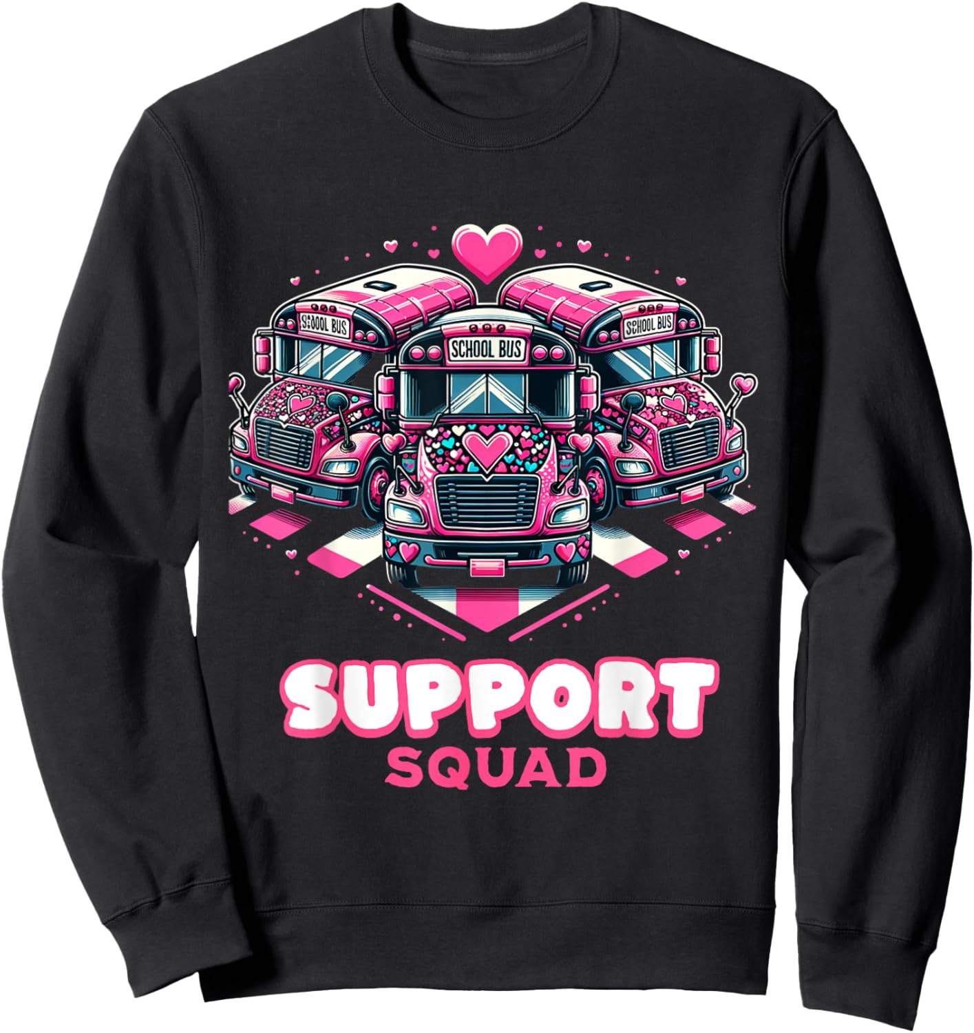 Support Squad Pink Leopard School Bus Driver Breast Cancer Sweatshirt - Sweatshirt | Black