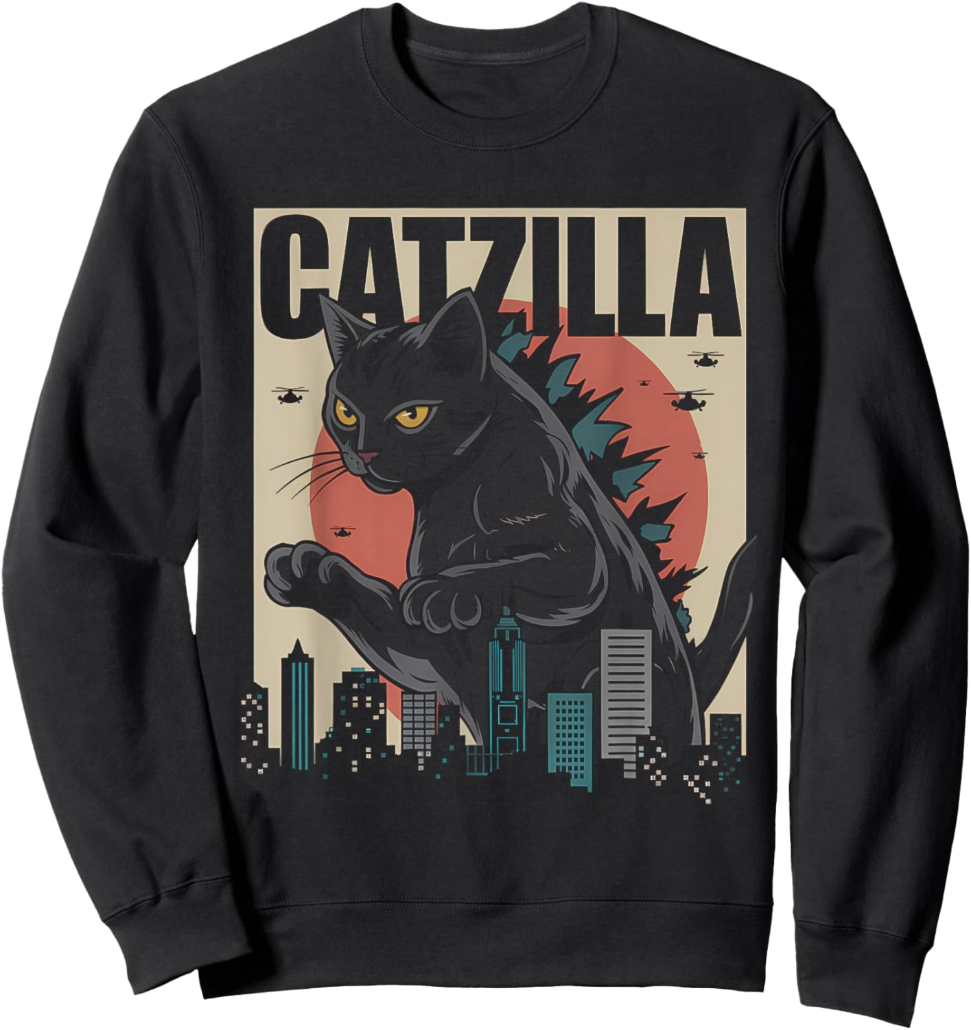 Vintage Catzilla - Funny Kitten and Cat Women Kids Sweatshirt - Sweatshirt | Black
