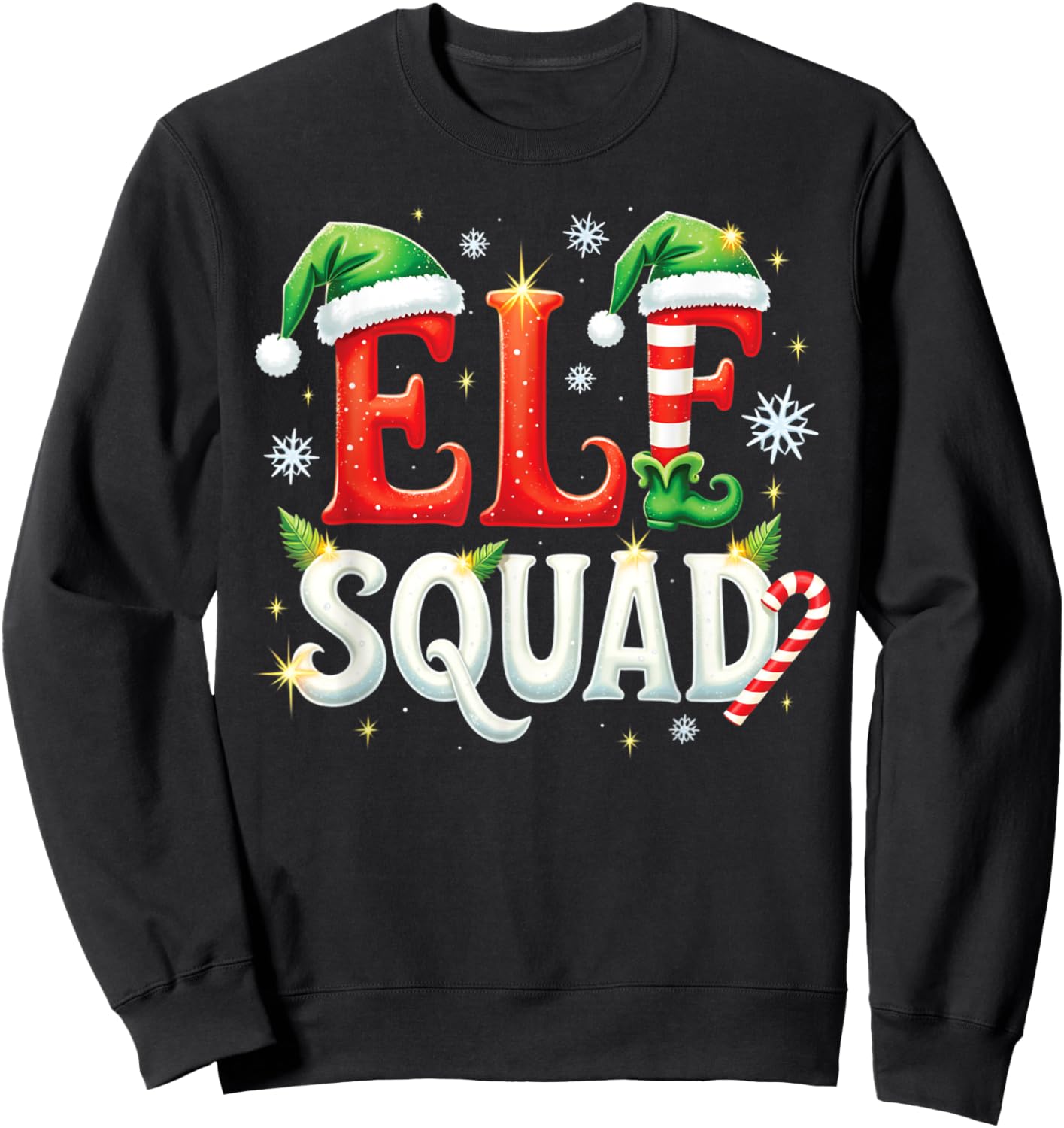 Elf Family Christmas Matching Pajamas Xmas Elf Squad Sweatshirt - Sweatshirt | Black