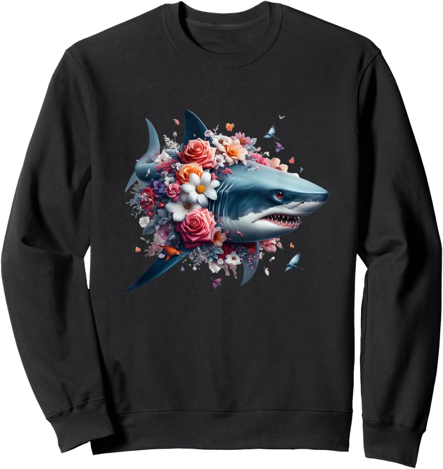 Floral Shark Shark Lover Shark Enthusiast Shark Sweatshirt - Sweatshirt | Black