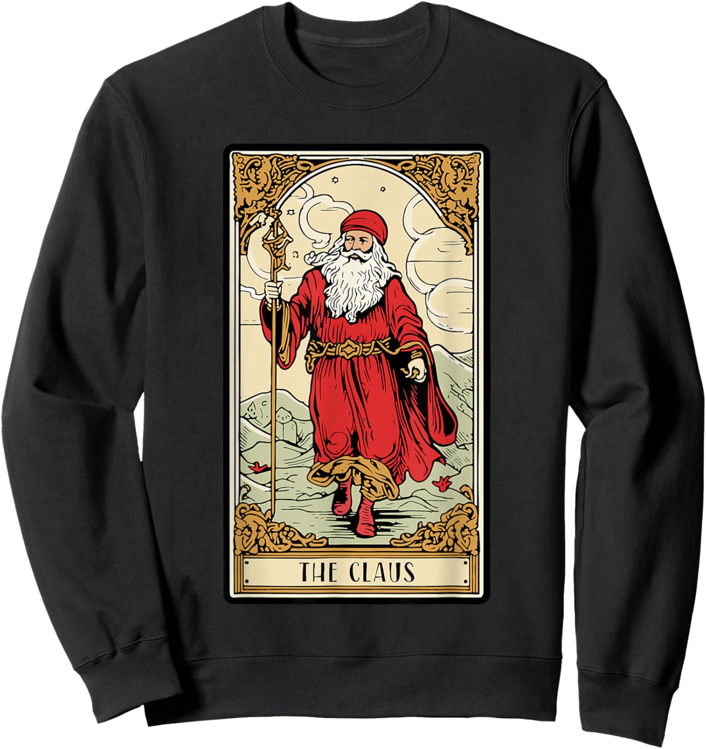 Vintage Santa Claus Card Christmas Aesthetic Mystical Sweatshirt - Sweatshirt | Black