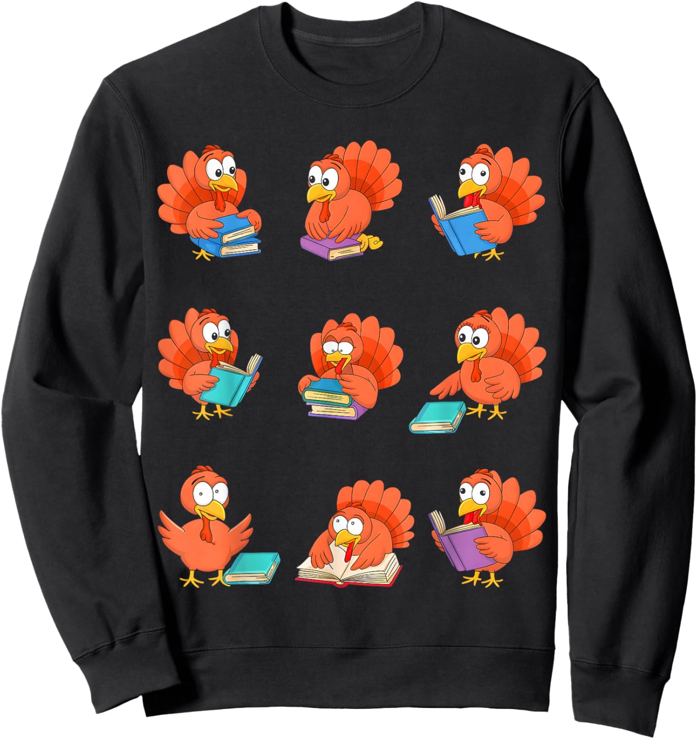 Cute Turkeys Reading Books Thanksgiving Books Lovers Sweatshirt - Sweatshirt | Black