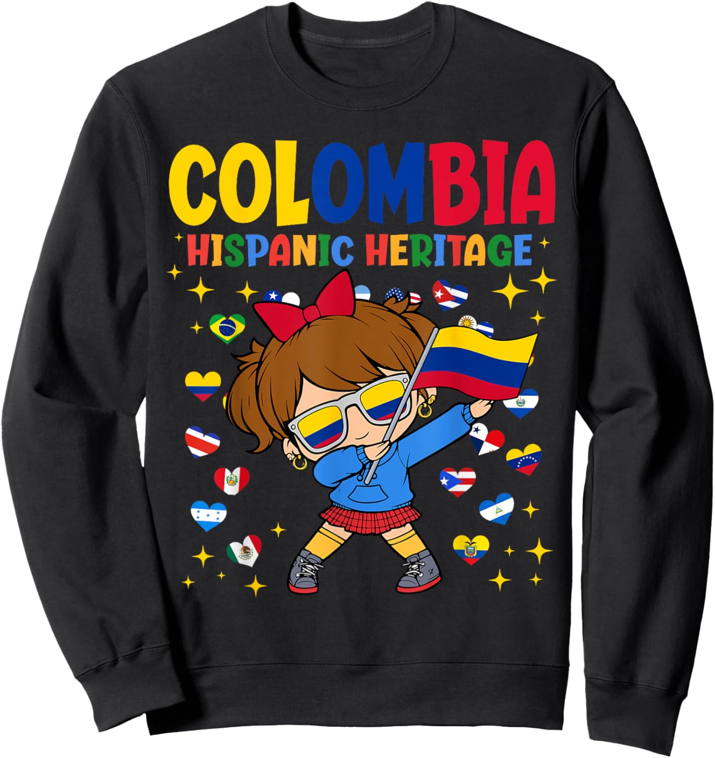Hispanic Heritage Month Colombia Flag Colombian Girl Kids Sweatshirt - Sweatshirt | Black