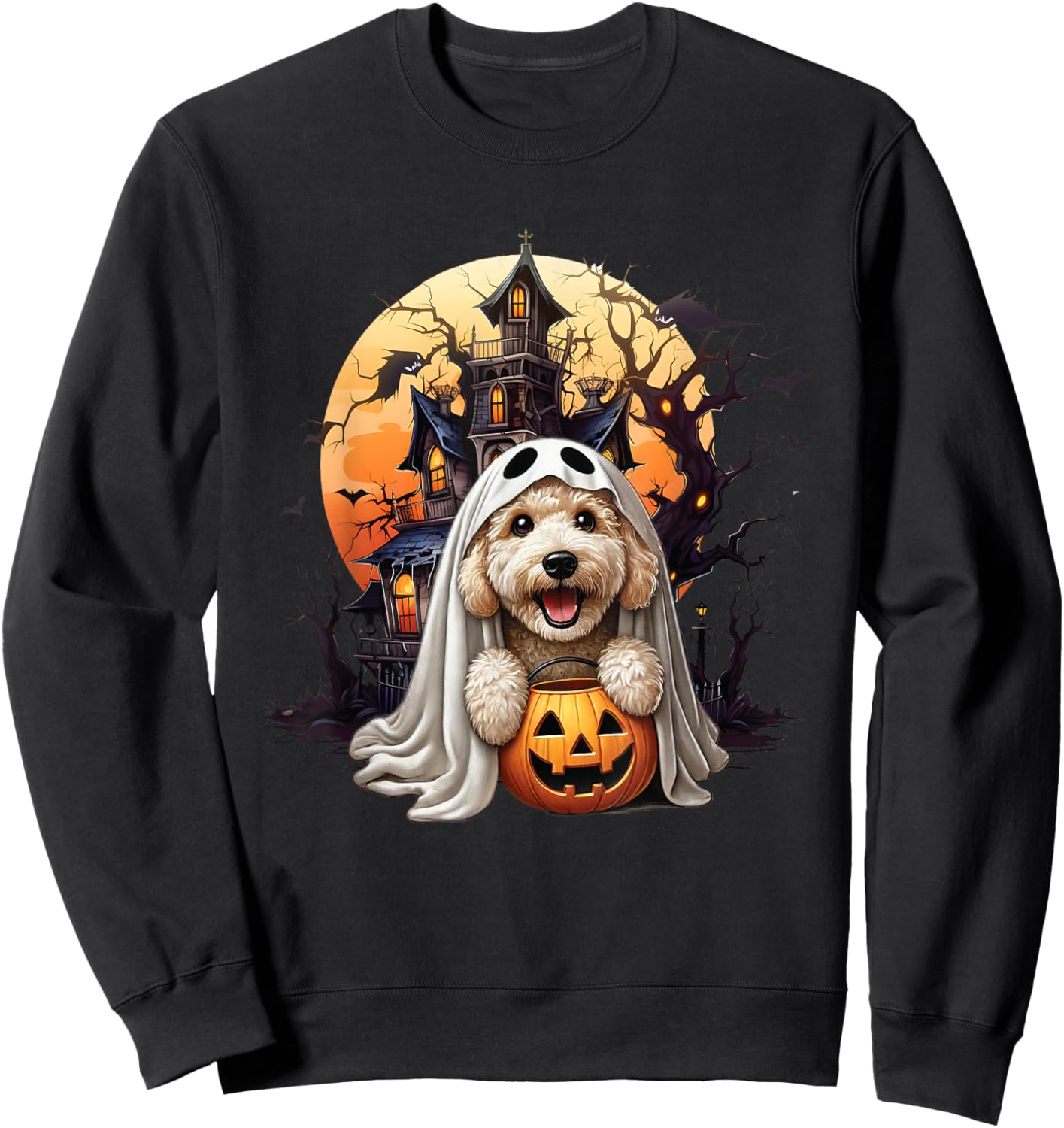 Playful Halloween Doodle Dog Ghost Design Fun for Dog Love Sweatshirt - Sweatshirt | Black