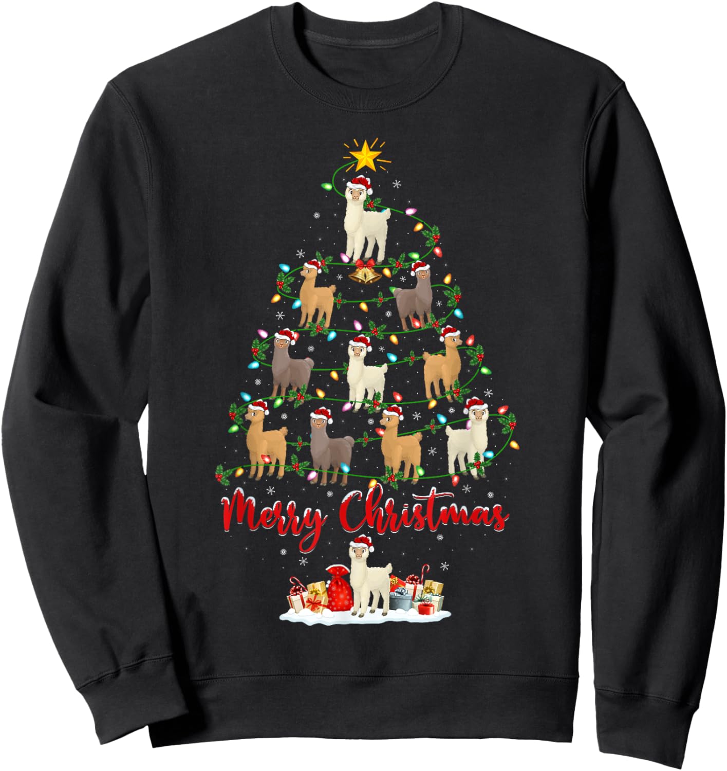 Alpaca Xmas Lighting Santa Alpaca Christmas Tree Sweatshirt - Sweatshirt | Black