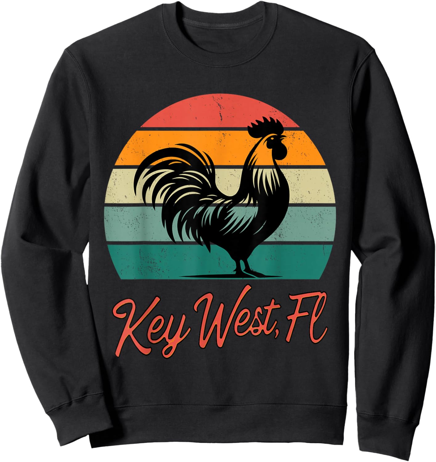 Key West Florida rooster chicken with retro sunset Sweatshirt - Sweatshirt | Black