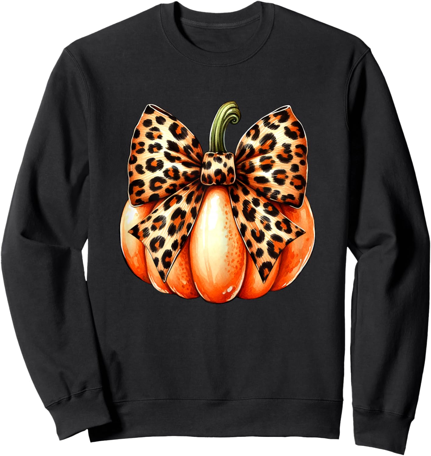 Coquette Bow Leopard Pumpkin Thanksgiving Rustic Fall Women Sweatshirt - Sweatshirt | Black