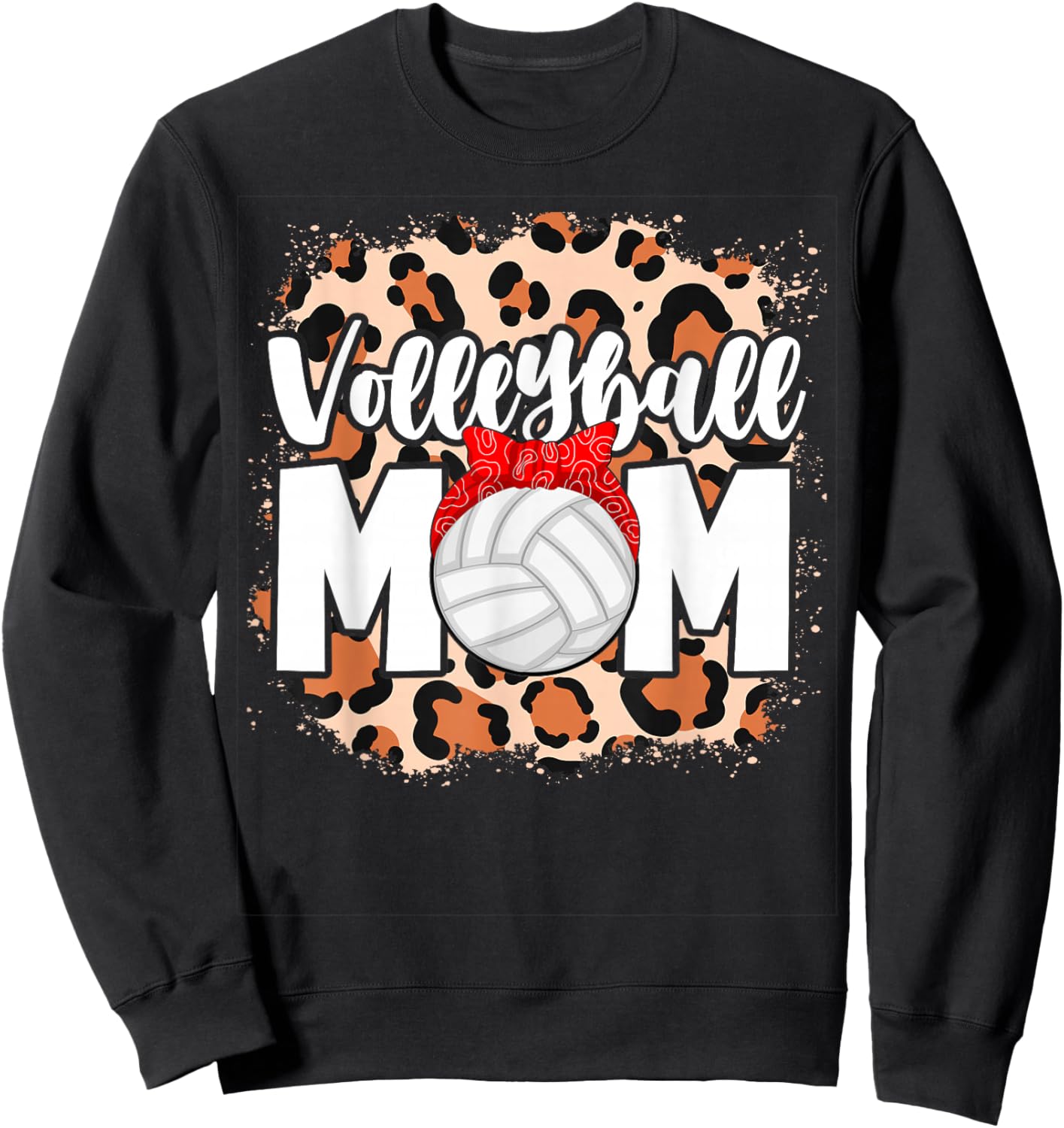 Volleyball Mom Leopard Messy Bun Game Day Funny Mothers Day Sweatshirt - Sweatshirt | Black