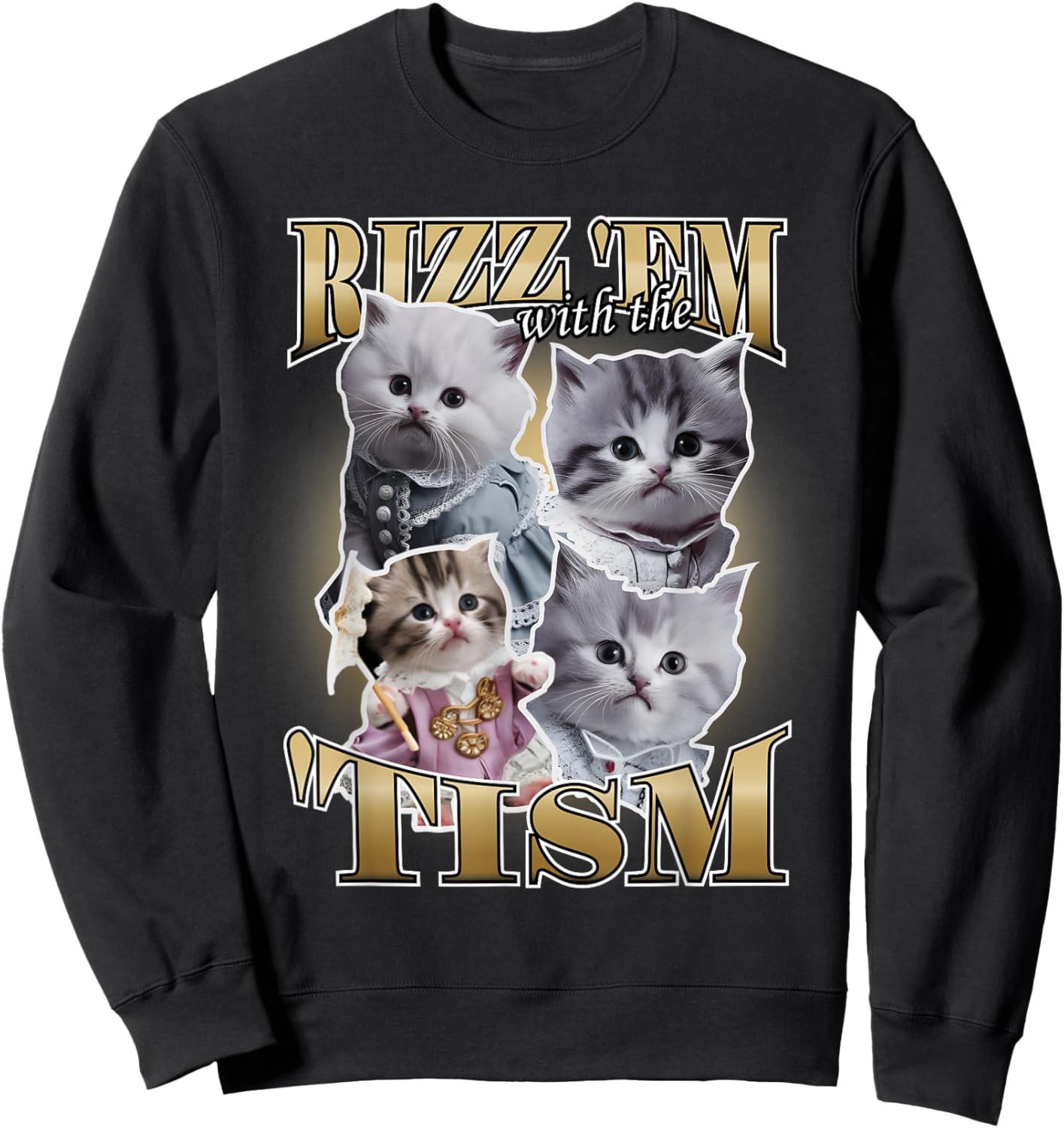 Rizz 'Em With The Tism Cat Meme Dank Memes Kitten Men Women Kids Sweatshirt - Sweatshirt | Black