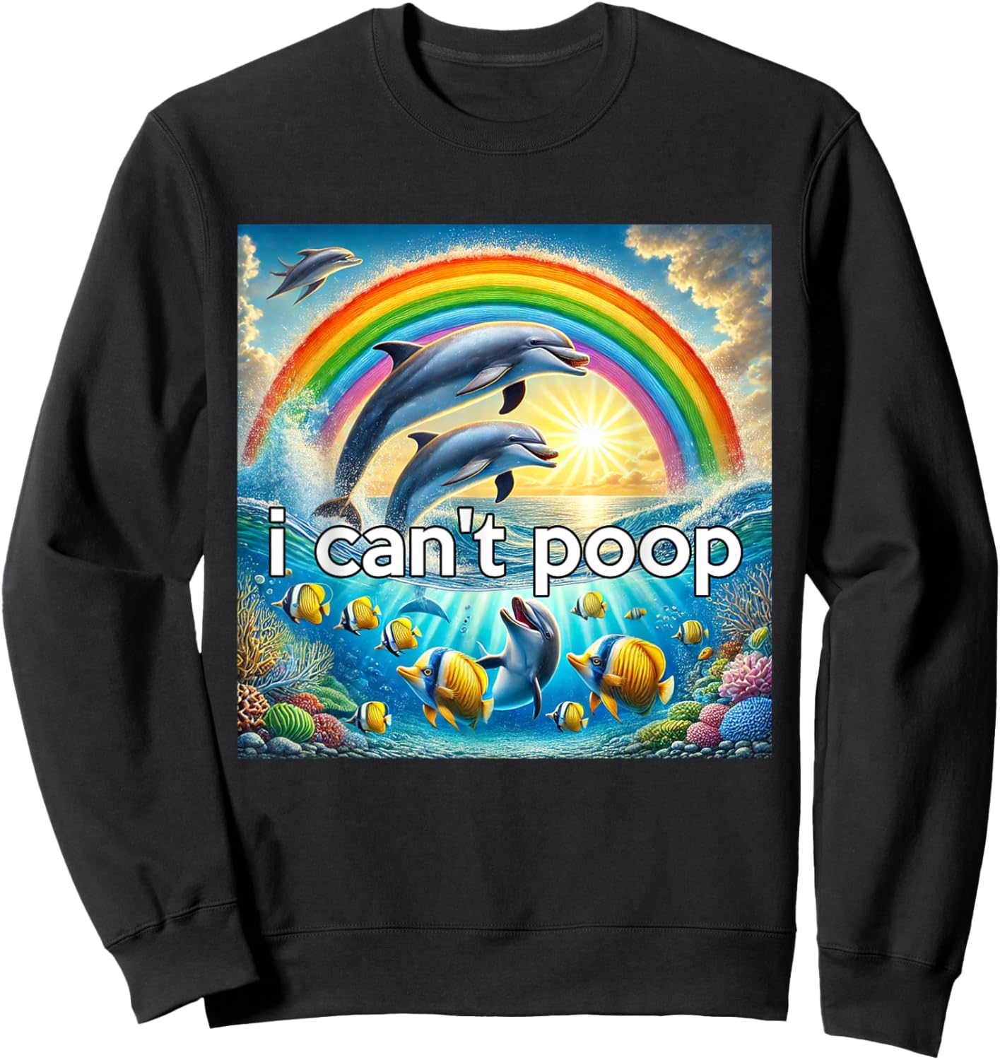 Rainbow Dolphin Hopecore Meme , Can't Poop Sweatshirt - Sweatshirt | Black