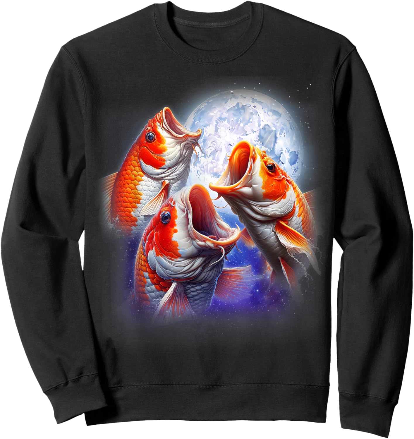 3 Koi Fish Howling At The Moon Funny Koi Carp Fish Keeper Sweatshirt - Sweatshirt | Black
