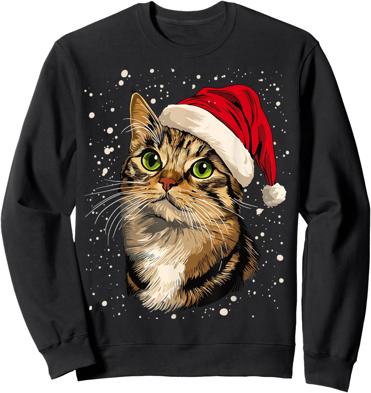 Christmas Cat Snow Graphic Women Kids Sweatshirt - Sweatshirt | Black