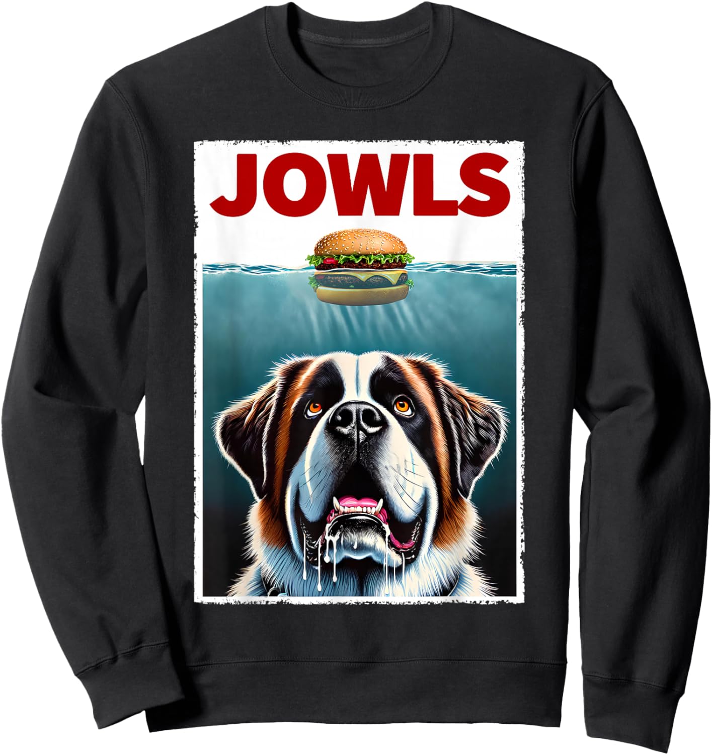 Funny Saint Bernard and Hamburger Parody Jowls Dog Lover Men Women Kids Sweatshirt - Sweatshirt | Black