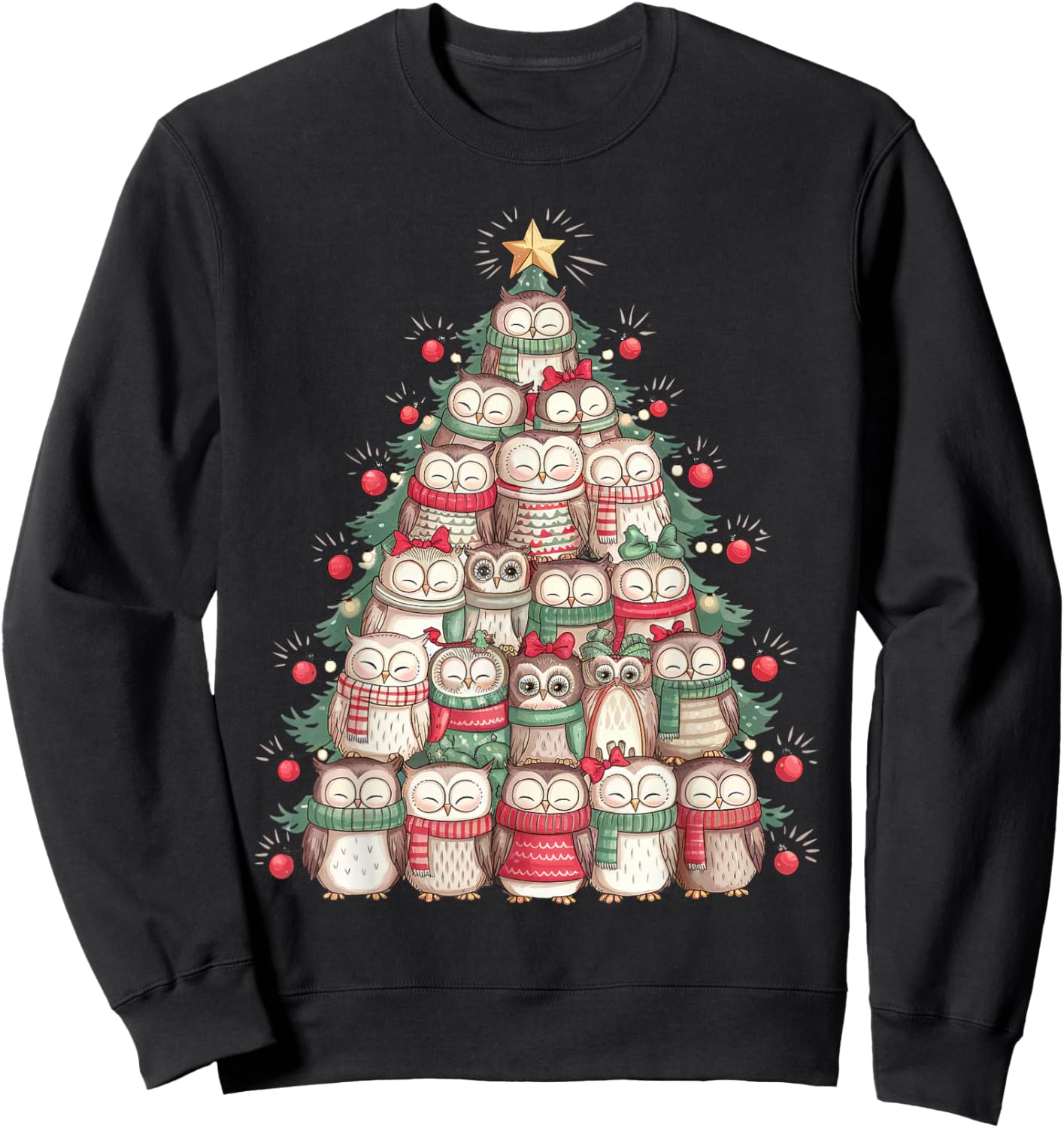 Xmas Holiday Matching Family Christmas Tree Owl Sweatshirt - Sweatshirt | Black