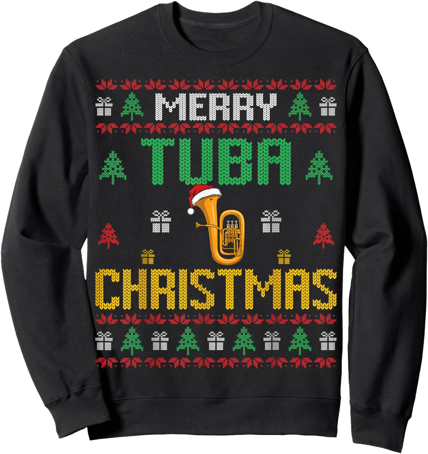Merry Tuba Christmas Funny Tuba Player Ugly Xmas Holiday Sweatshirt - Sweatshirt | Black