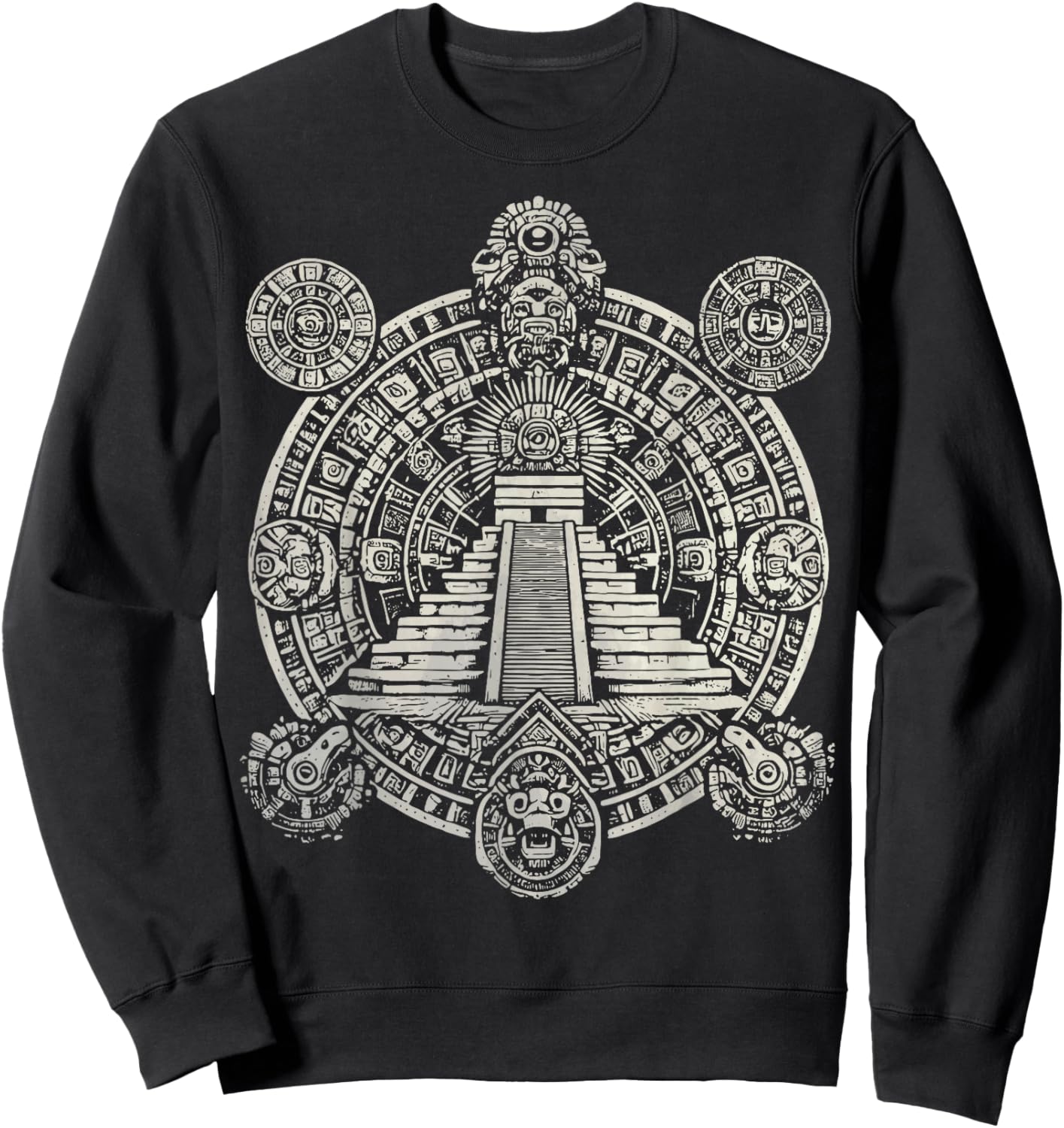 Ancient Sacred Mayan Aztec Calendar Pyramid Geometry Sweatshirt - Sweatshirt | Black