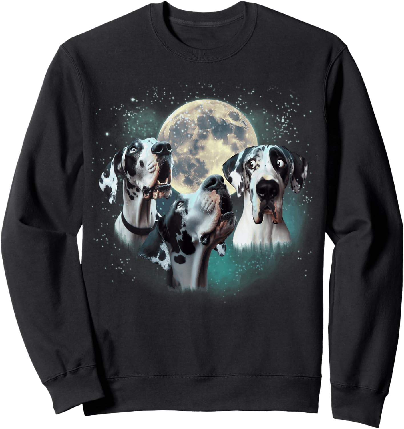 Funny Three Dog Moon, 3 Harlequin Great Dane, Weird Meme Men Women Kids Sweatshirt - Sweatshirt | Black