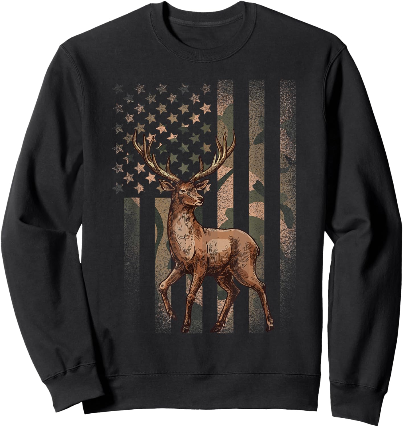 American Flag Camouflage Outdoor Moose Vintage Men Women Sweatshirt - Sweatshirt | Black