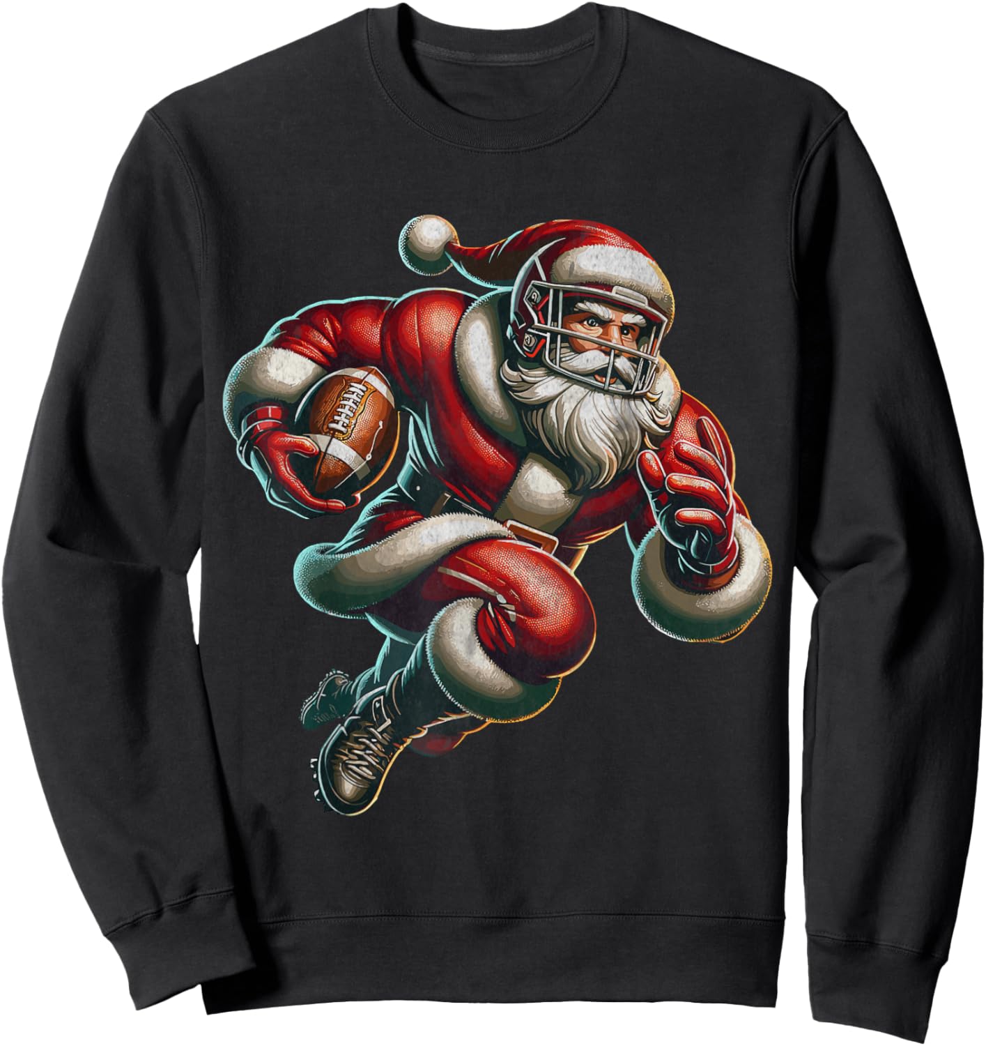 Santa Playing American Football Christmas Women Men Kids Sweatshirt - Sweatshirt | Black