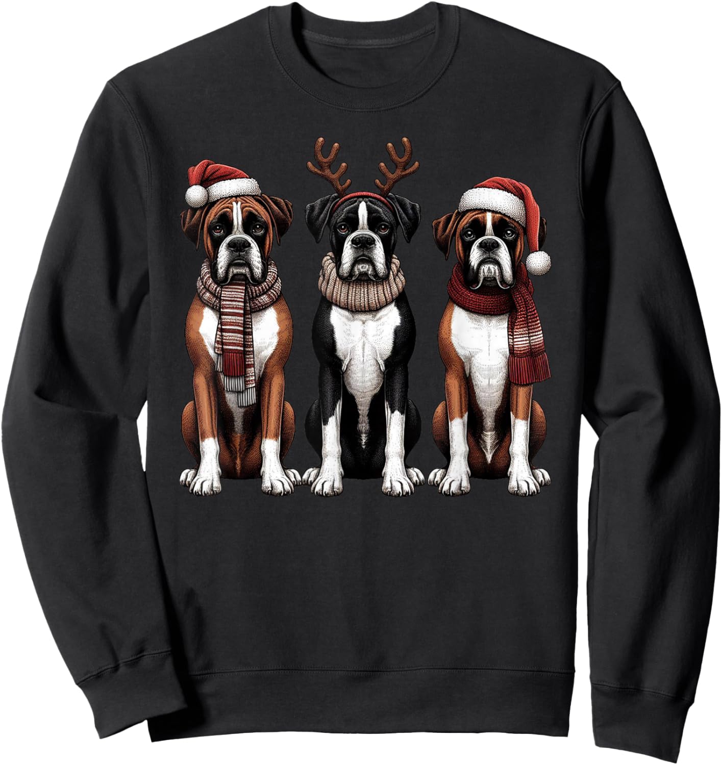 Santa Reindeer Boxer Christmas Boxer Dog Lover Pajama Sweatshirt - Sweatshirt | Black