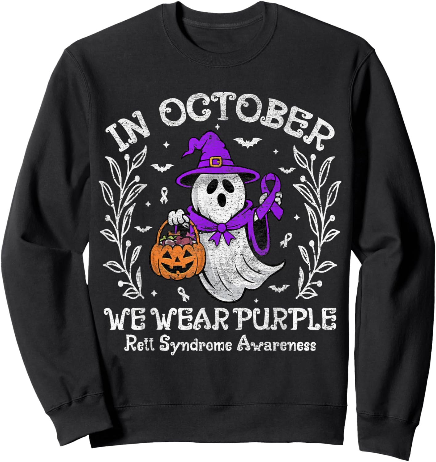 In October We Wear Purple Rett Syndrome Awareness halloween Sweatshirt - Sweatshirt | Black