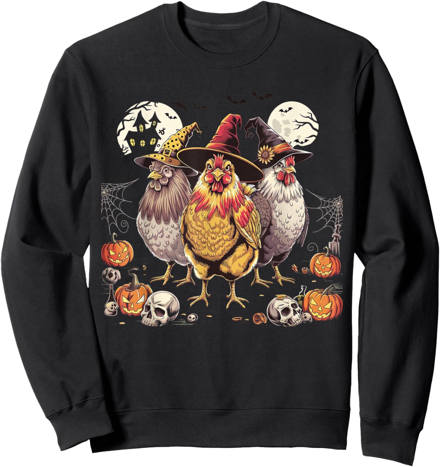 Funny Halloween Chicken Costume Spooky Season Chickens Witch Sweatshirt - Sweatshirt | Black