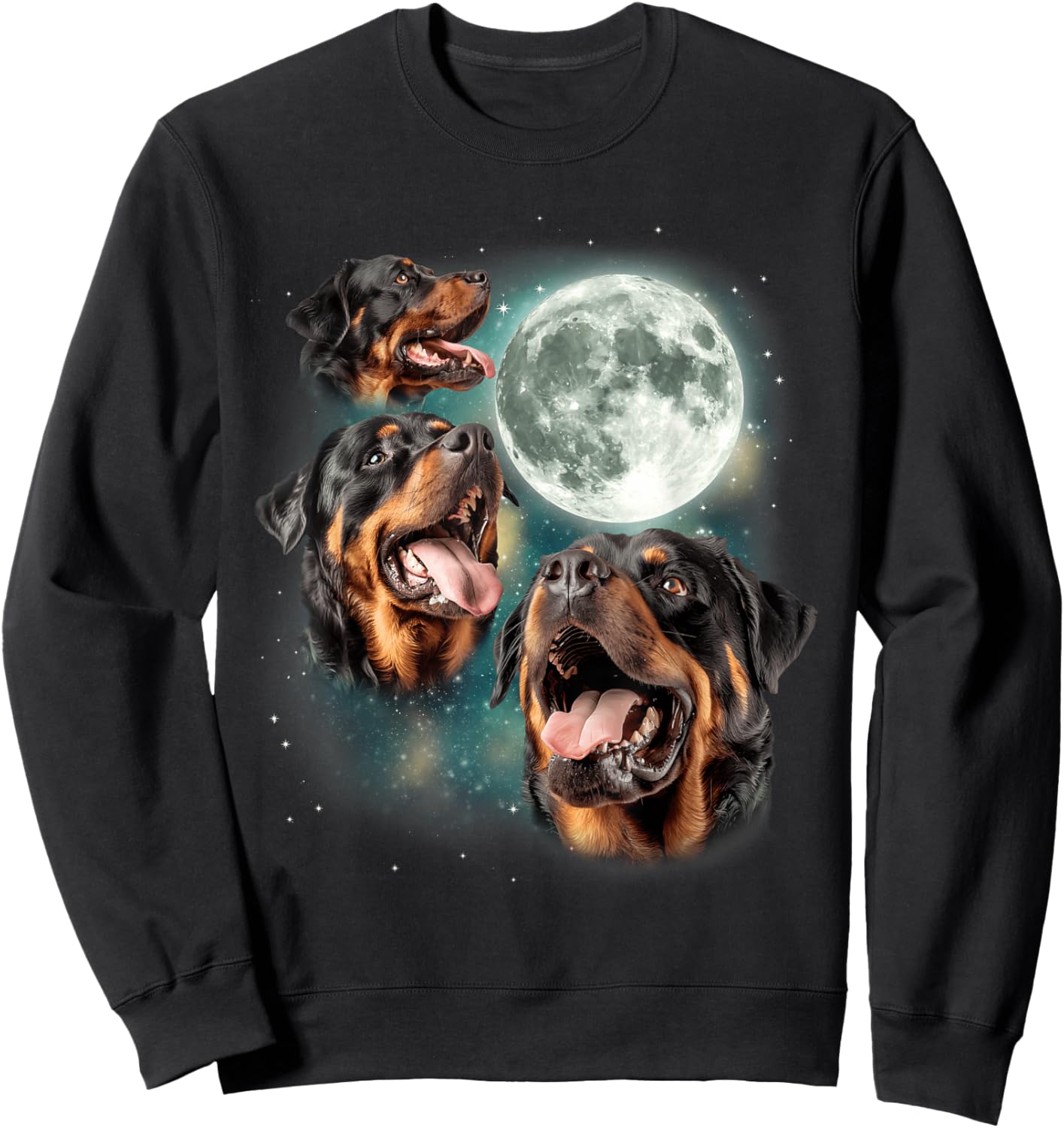 Three Rottweiler Moon | Rottie Lovers 3 Howling Dogs Sweatshirt - Sweatshirt | Black