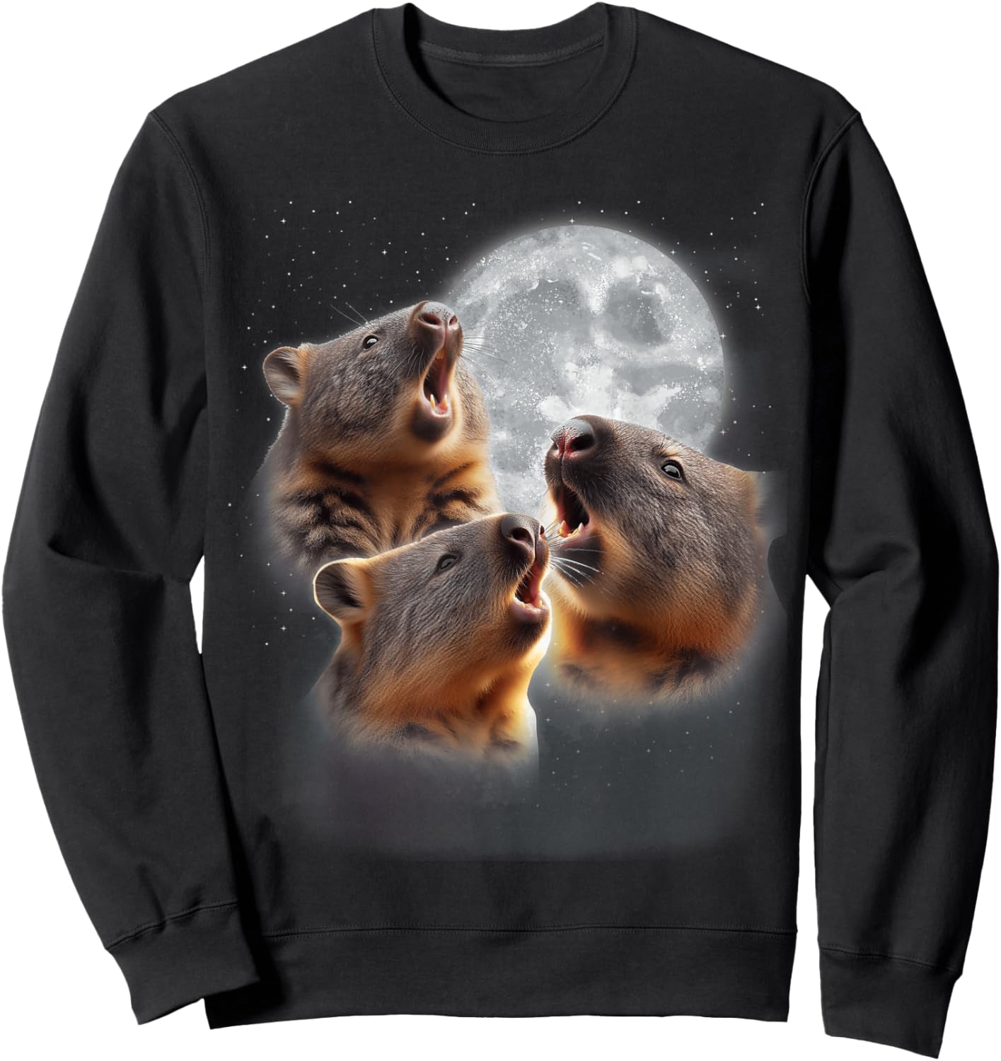 3 Wombats Howling At The Moon Funny Australian Wombat Lover Sweatshirt - Sweatshirt | Black