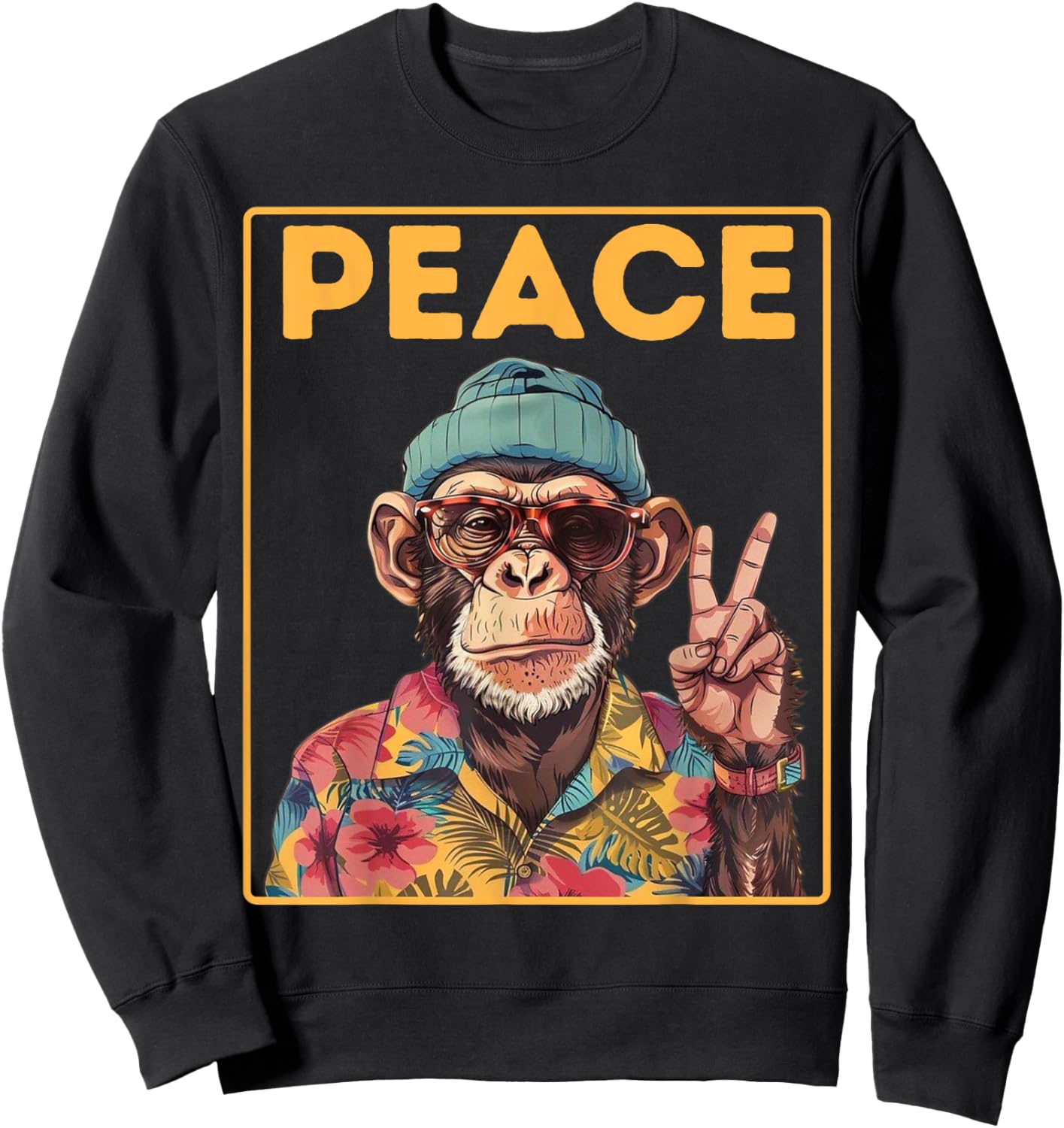 Cool Peace Monkey Vintage Hippie Chimp in Sunglasses Sweatshirt - Sweatshirt | Black