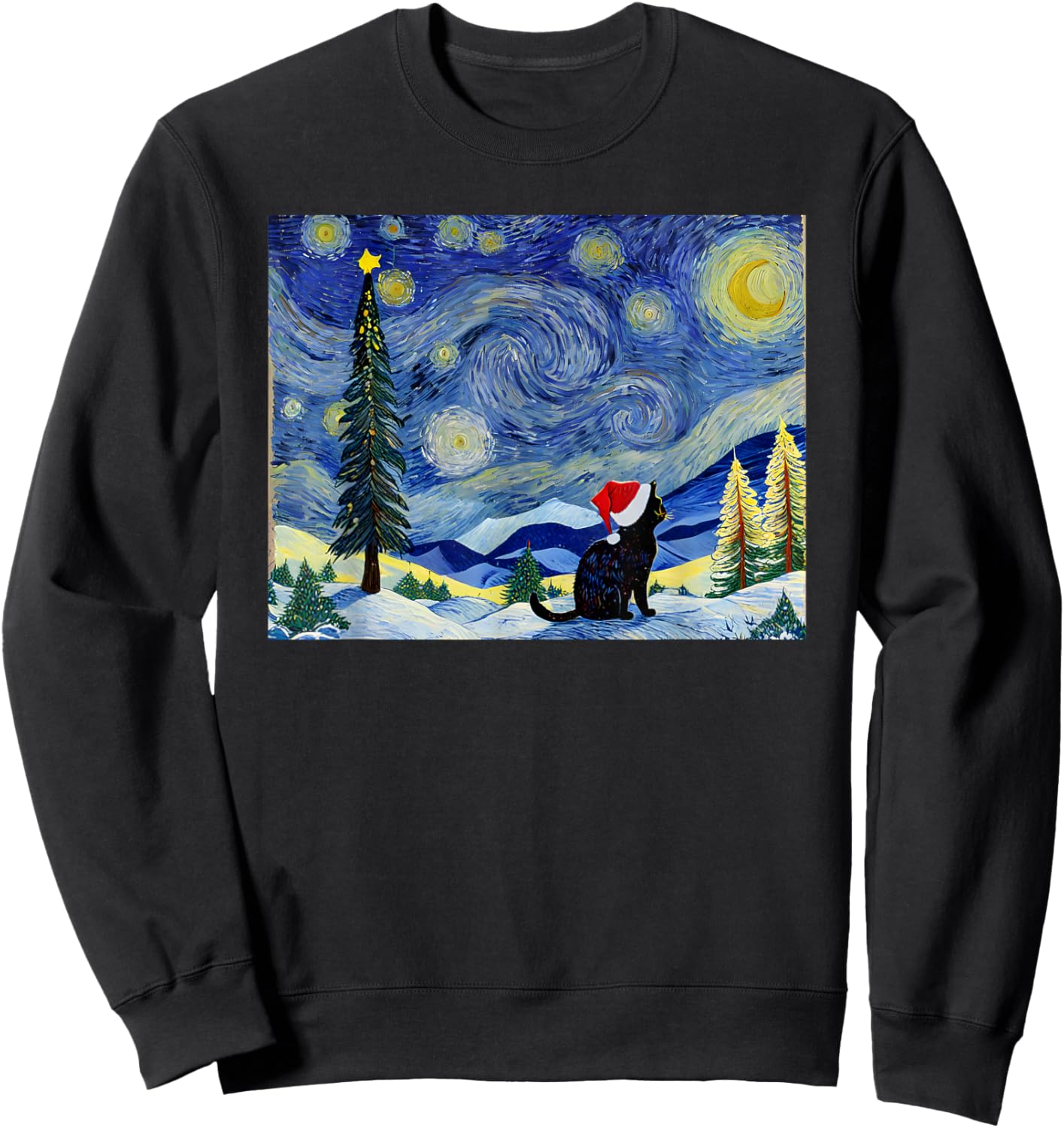 Cat Starry Night Van Gogh Christmas Black Cats Lover Women Kids Sweatshirt - Sweatshirt | Black