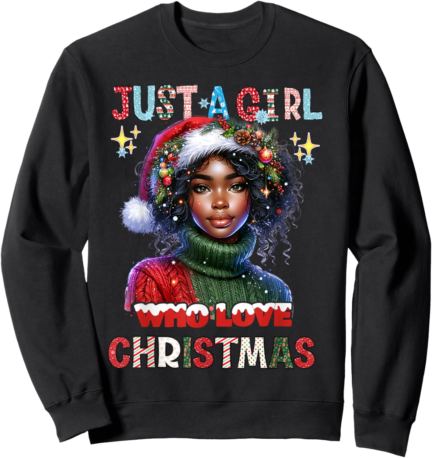 Black African Girl American Melanin Christmas Santa Xmas Sweatshirt - Sweatshirt | Black