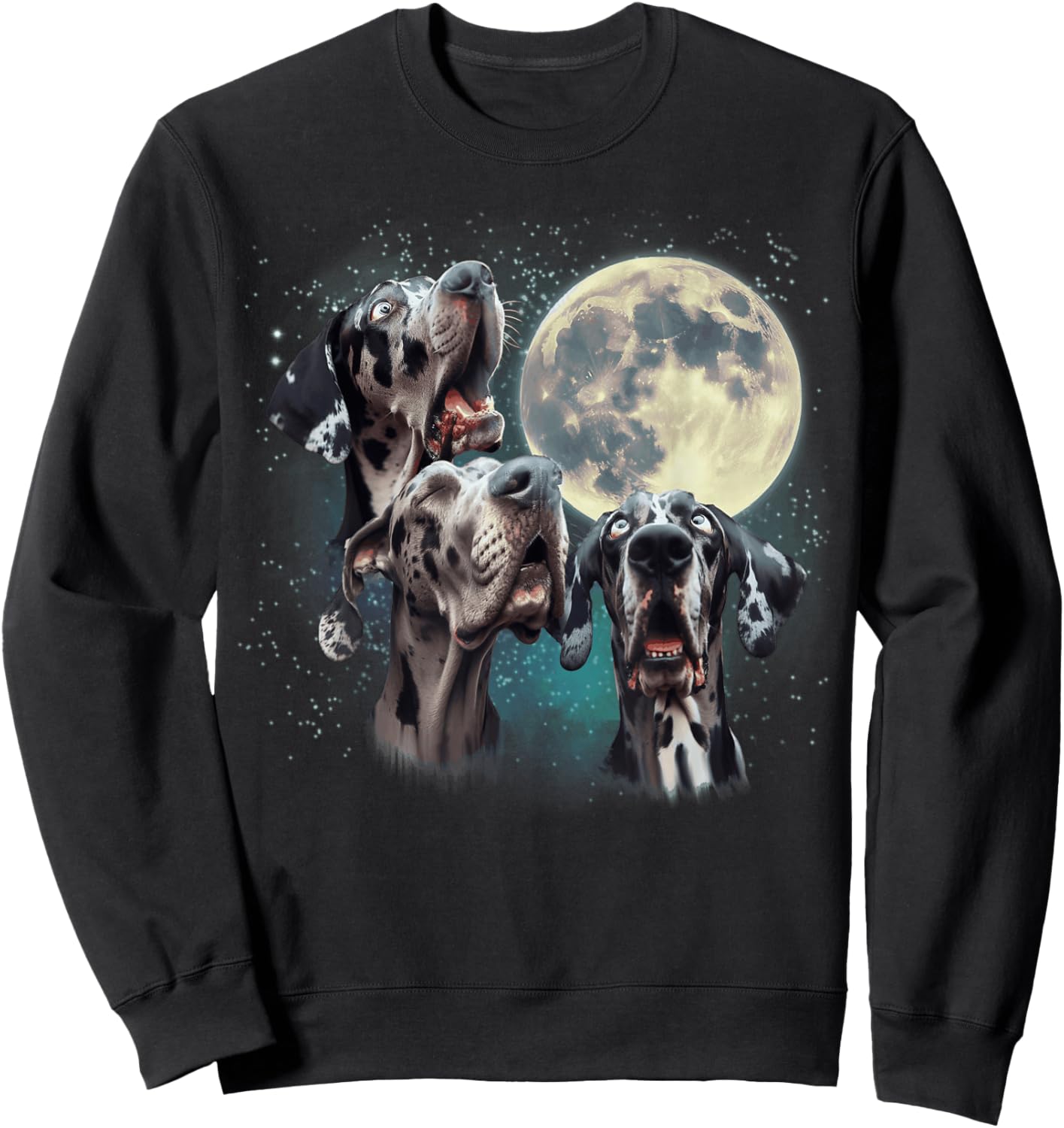Funny Three Dog Moon, 3 Great Dane Merle Natural, Weird Meme Women Kids Sweatshirt - Sweatshirt | Black
