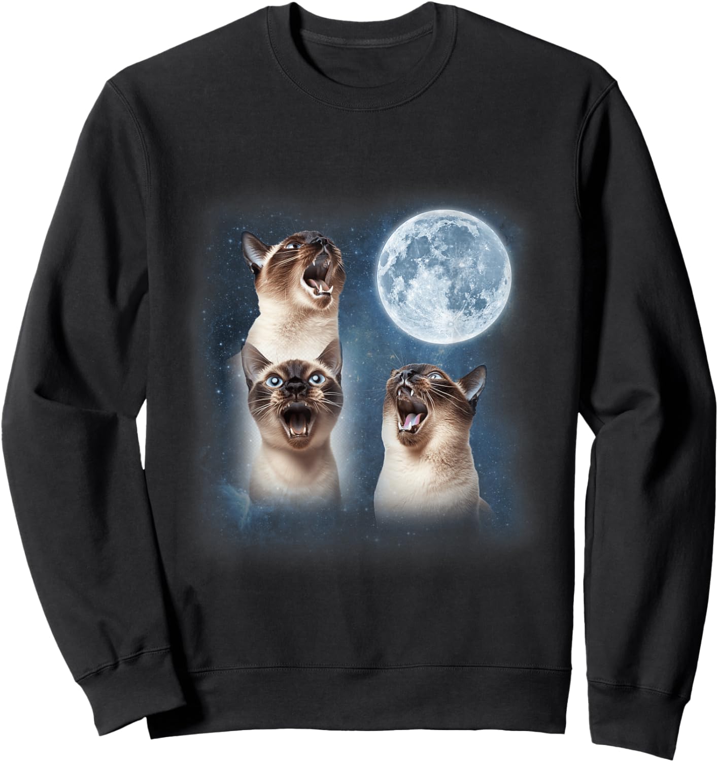 3 Siamese Cats Howling at the Moon Animal Lover Kittens Sweatshirt - Sweatshirt | Black
