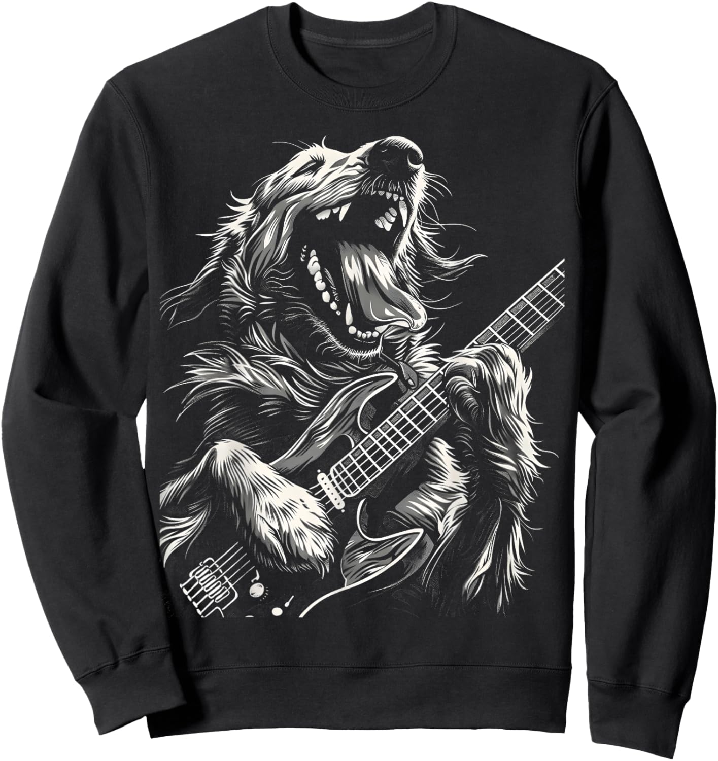 Golden Retriever Dog Playing Electric Guitar Rock Dog Dad Men Women Kids Sweatshirt - Sweatshirt | Black