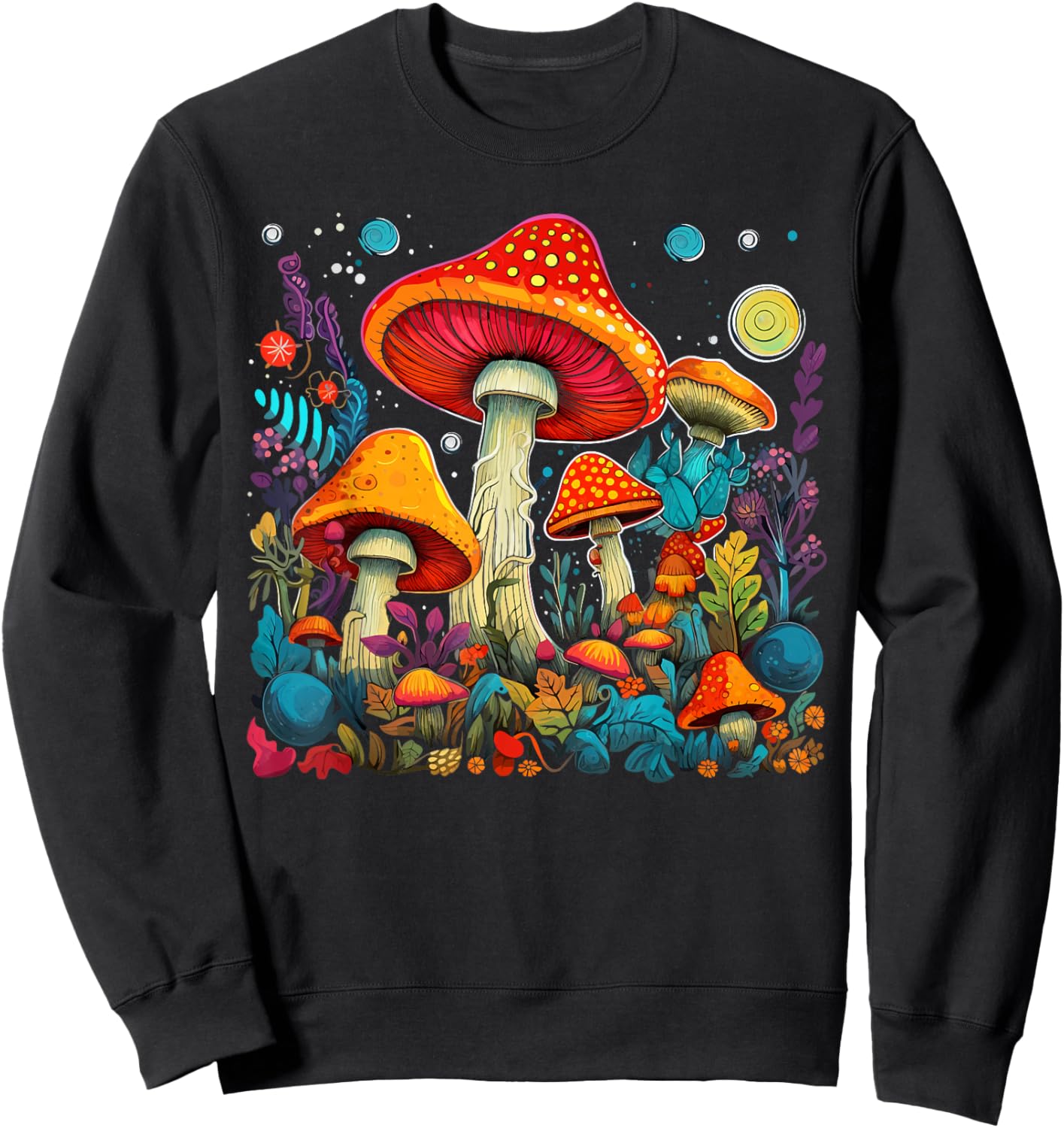 Hippie Mushrooms Psychedelic Forest Fungi Festival Sweatshirt - Sweatshirt | Black